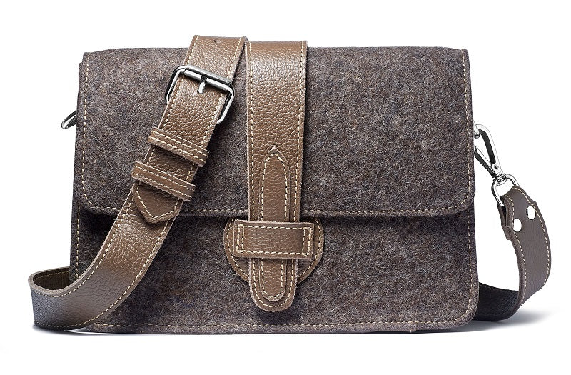 Women’s Carrie Crossbody - Grey Wool Blend- Taupe Leather Modus Rio