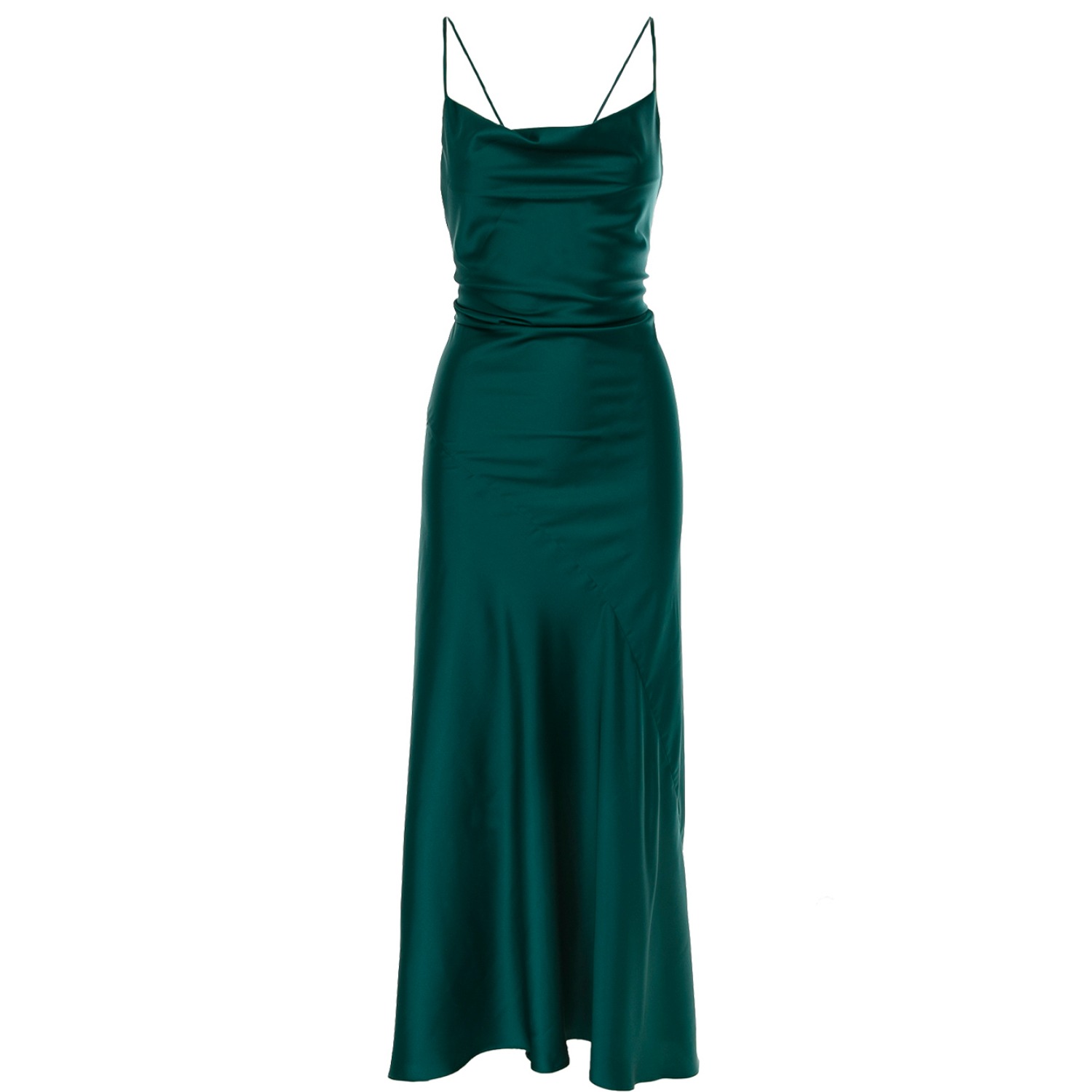 Tulum Cowl Neck Satin Ankle Dress In Emerald Green | ROSERRY | Wolf ...