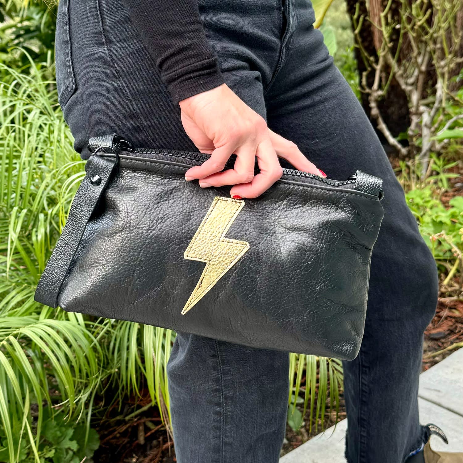 Nancy Crossbody Bag In Back With Gold Bolt | Lynn Tallerico | Wolf