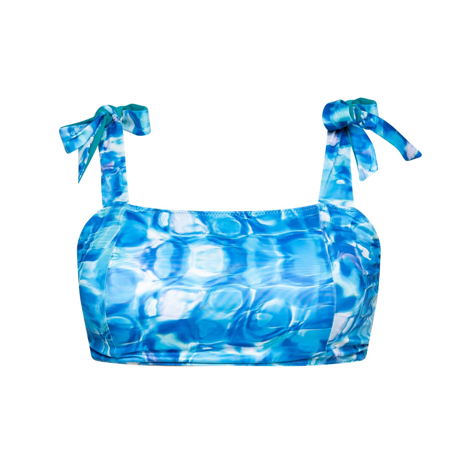 Bukawaswim Women's Blue Antibes Sirène Pool Tile Shoulder Tie Bikini Top - Econyl® Regenerated Nylon In Blue