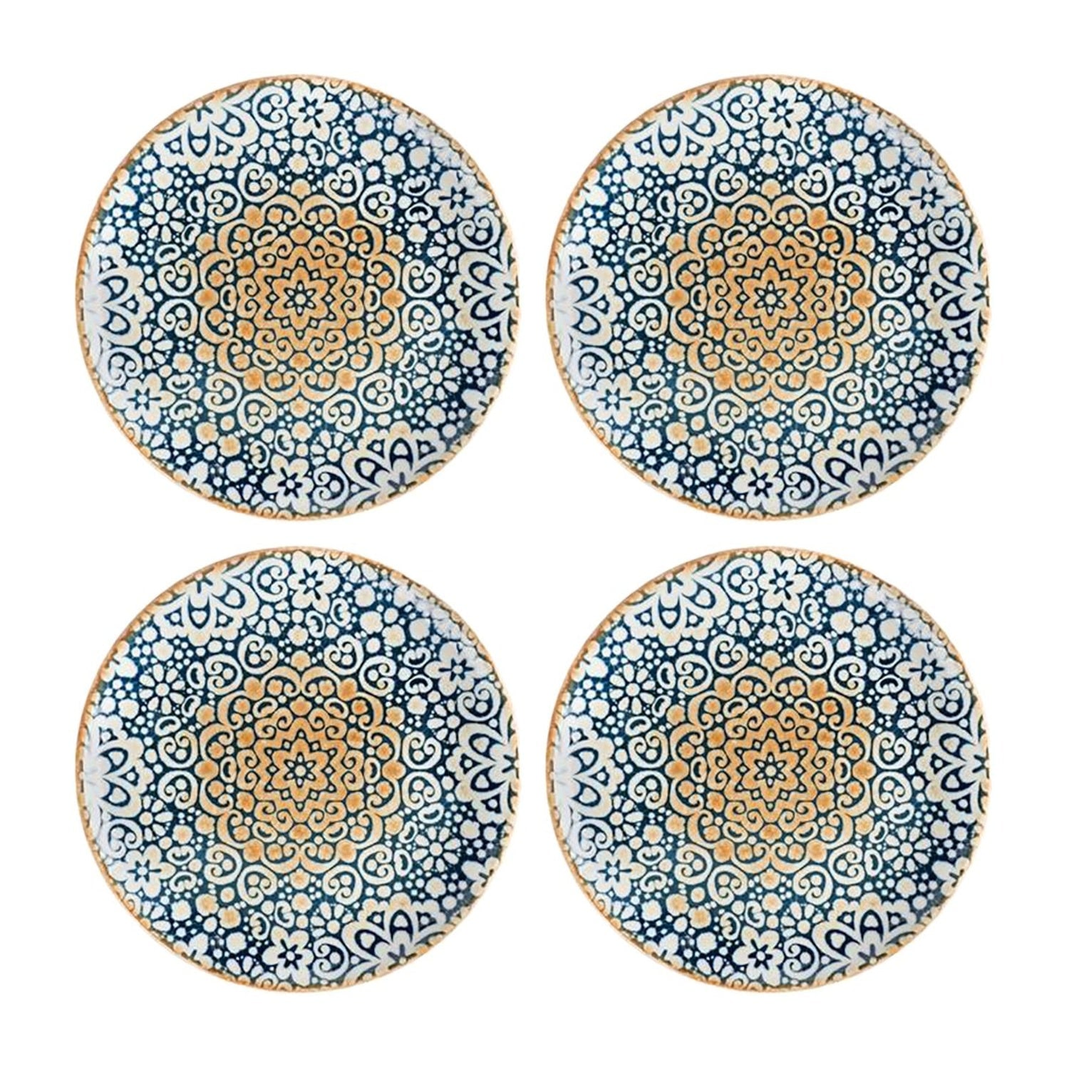 Turgla Home Blue / Brown Alhambra Round Decorated Porcelain Plate Set Of Four