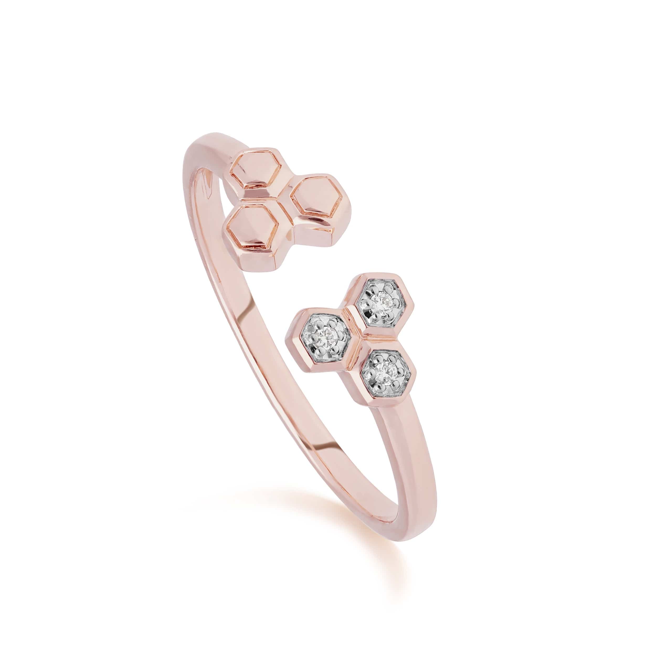 Women’s Diamond Open Hexagon Trilogy Ring In Rose Gold Gemondo