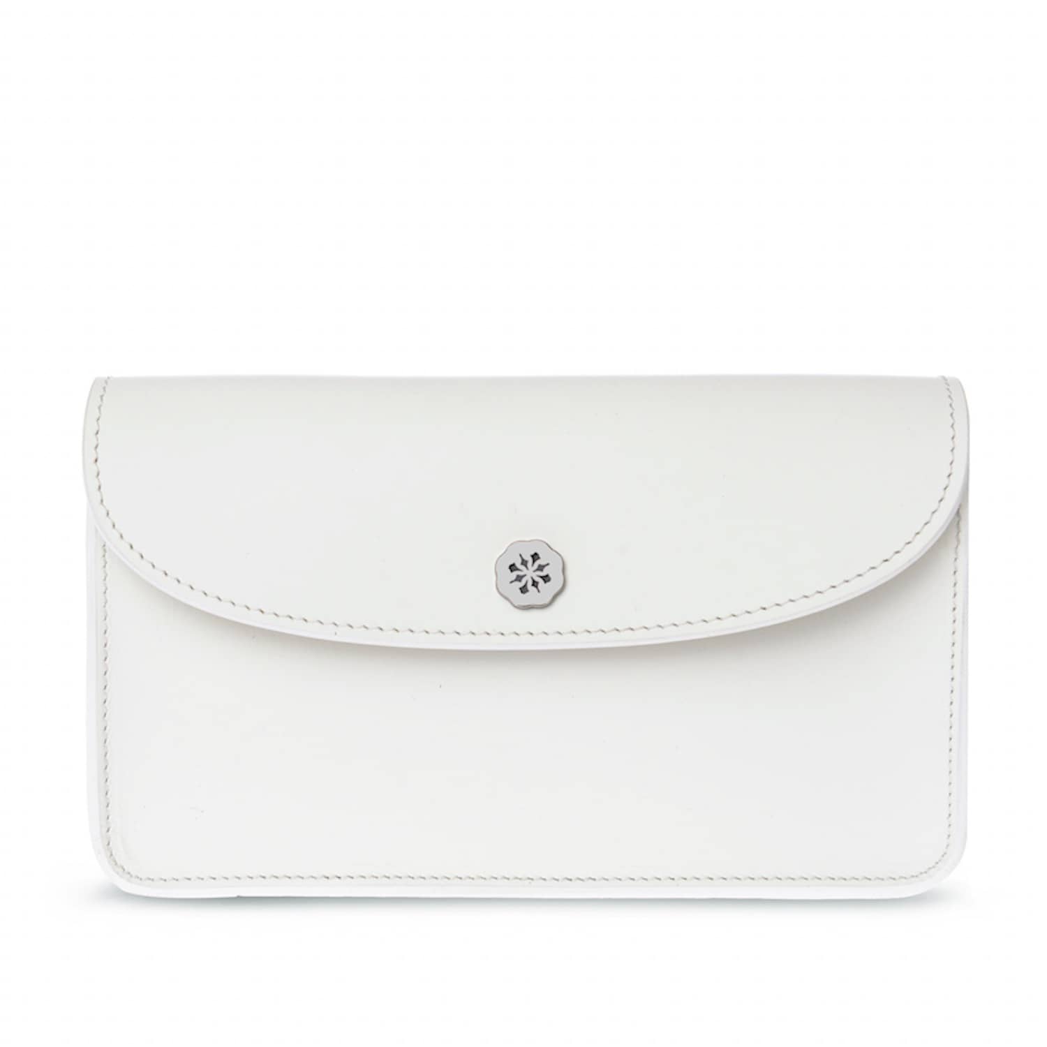 white leather clutch bag