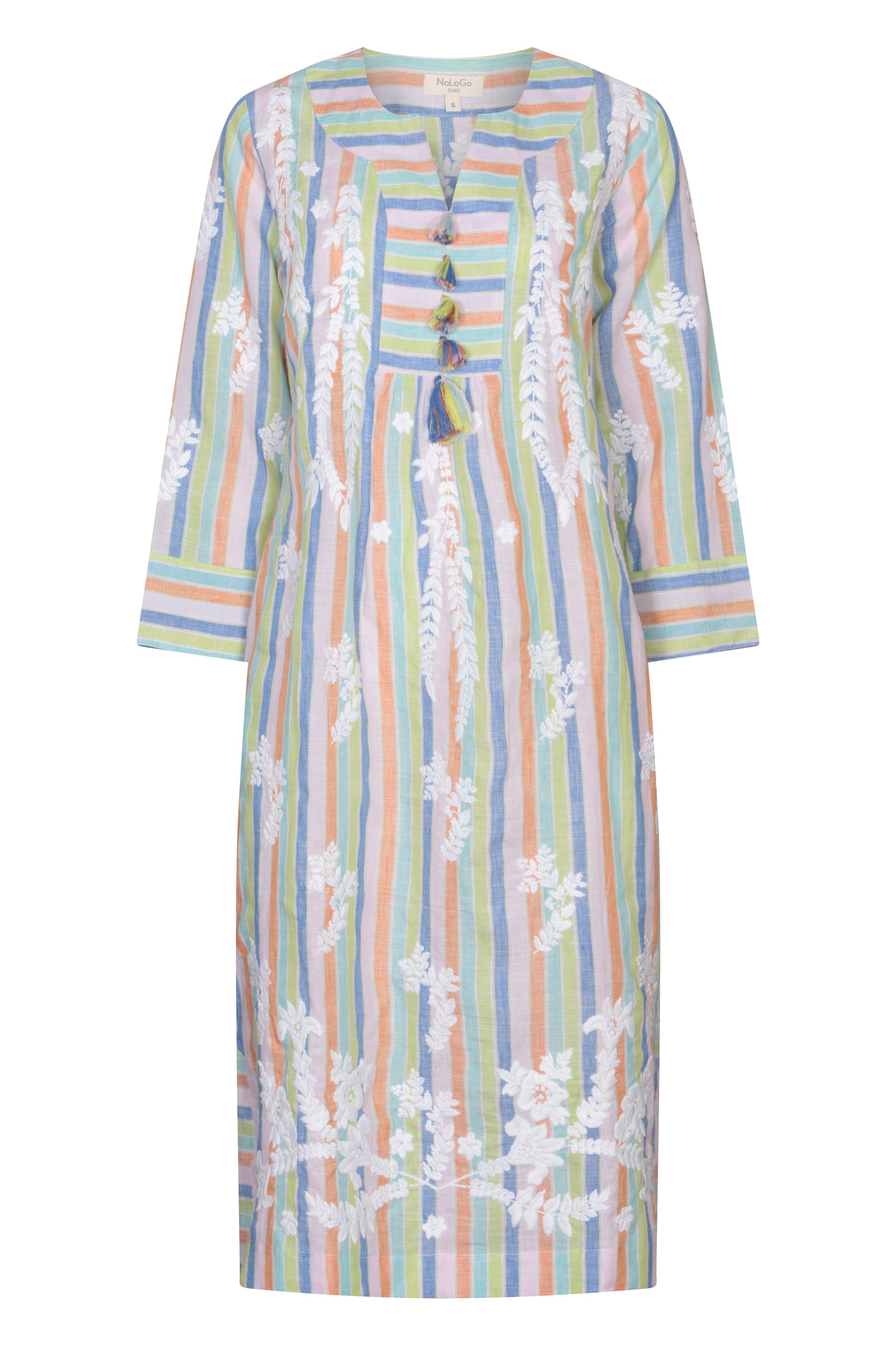 Women’s At-Ease Embroidered Stripe Linen Midi Dress - Candy Stripe Extra Small Nologo-Chic