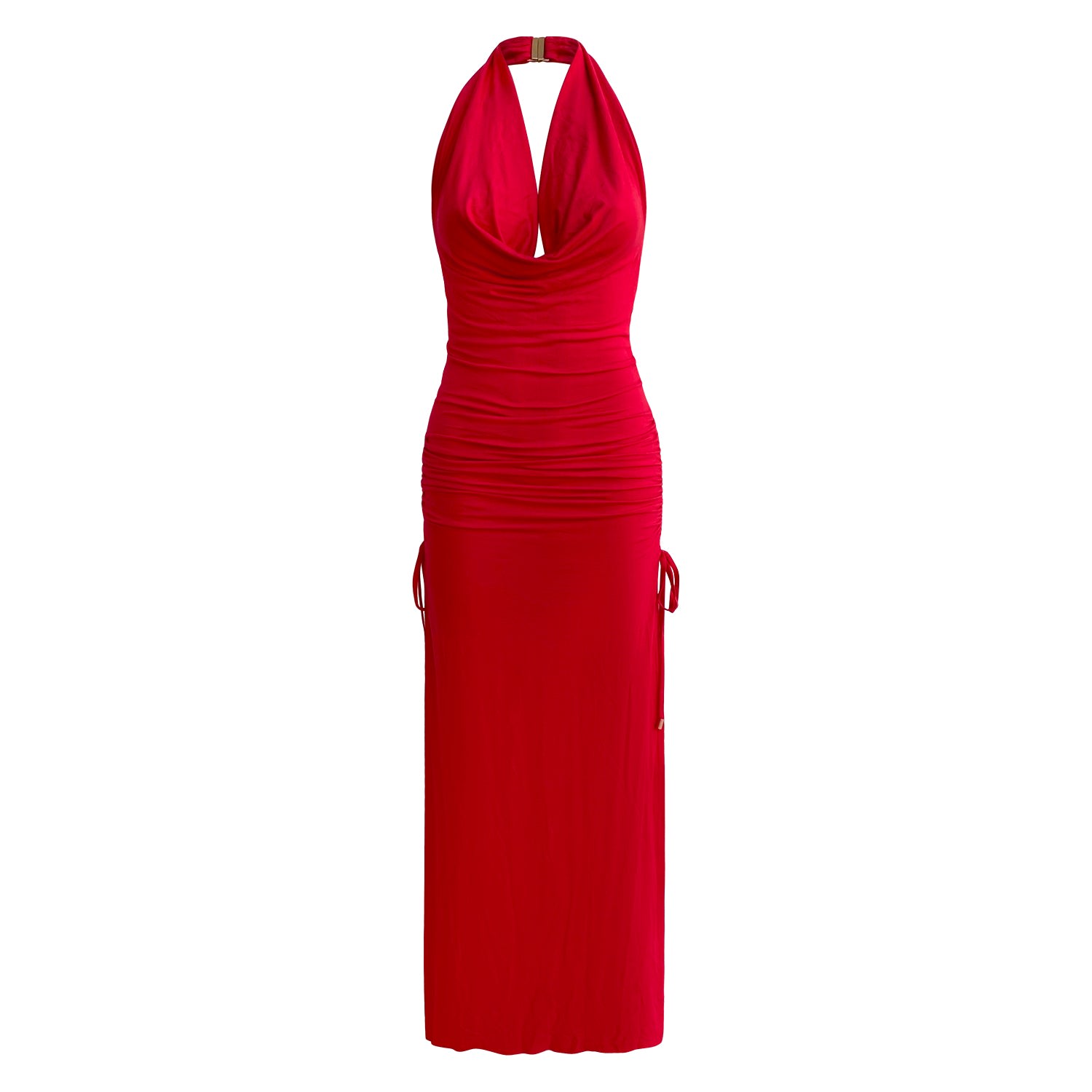 Why Mary Women's Venus Cowl Neck Halter Bamboo Jersey Maxi Dress In Red In Red