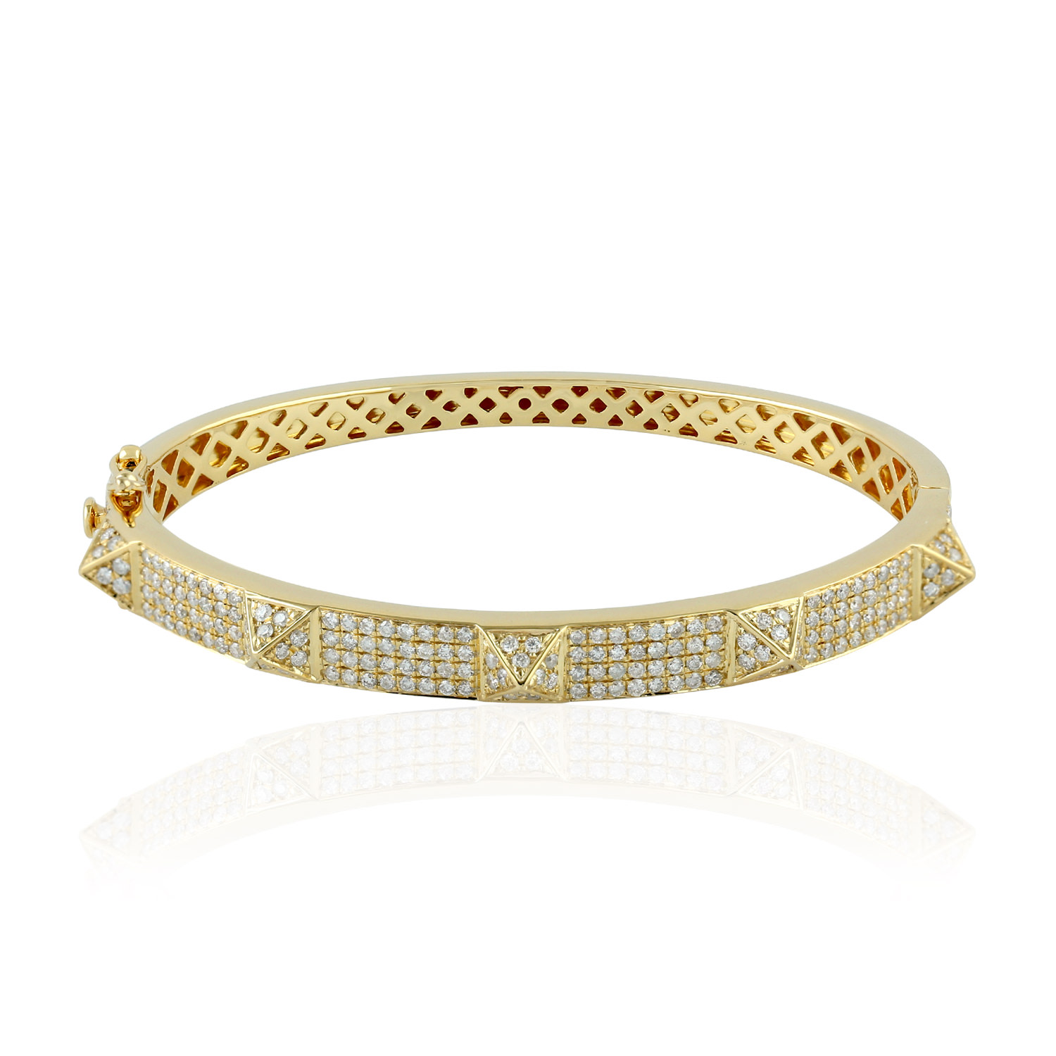 Women’s Gold / White 18K Yellow Gold In Micro Pave Diamond Pyramid Shape Bracelet Bangle Artisan