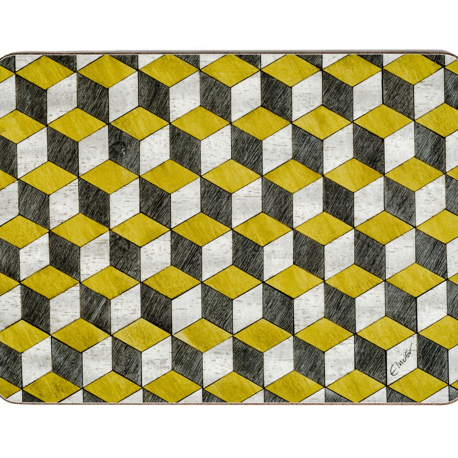 E. Inder Designs Yellow / Grey Six Placemats In Mid Century Modern Yellow And Greys With Heat Resistant Melamine. Tie In Multi