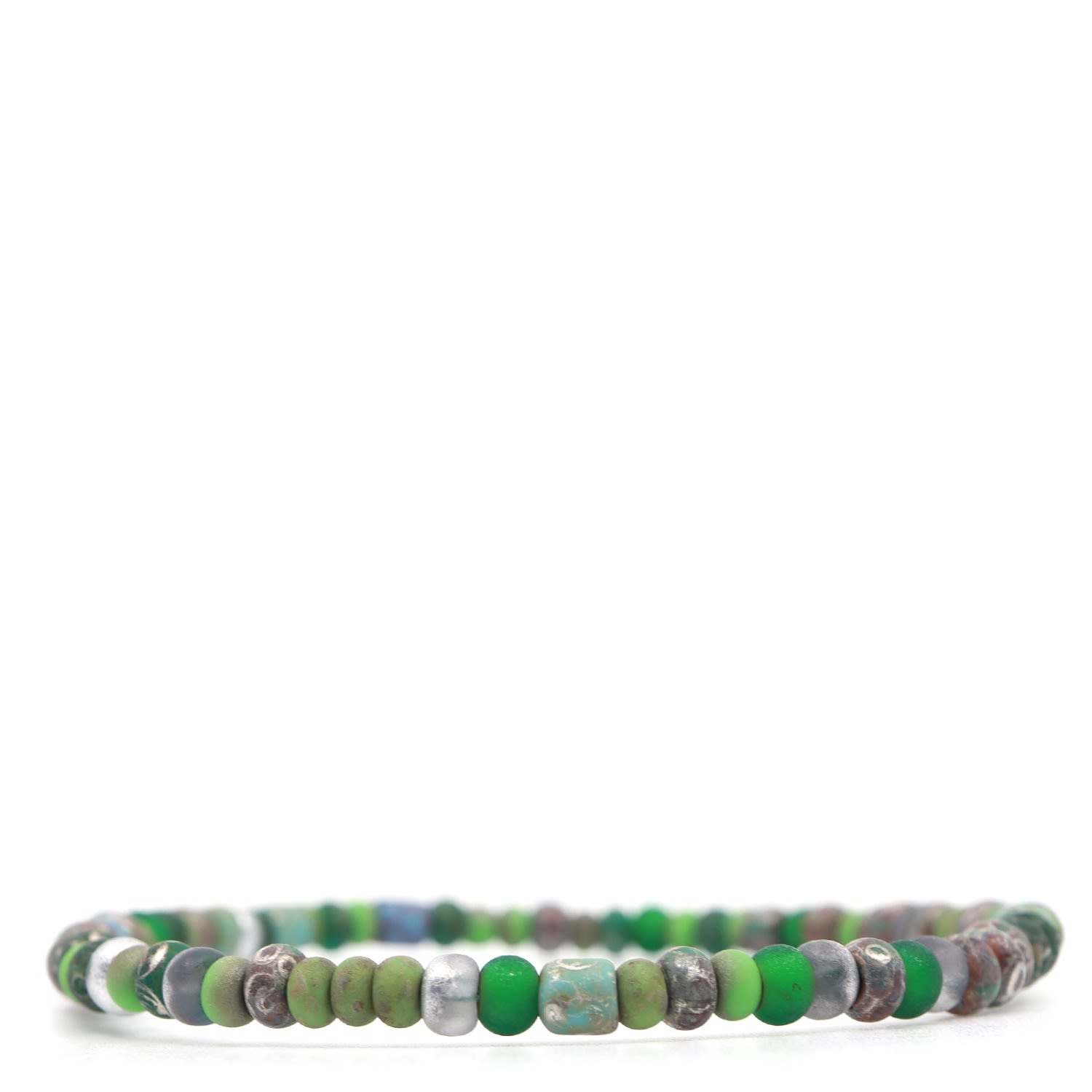 Men’s Green / Silver Matt Green, Silver & Turquoise Picasso Czech Beaded Bracelet Shar Oke