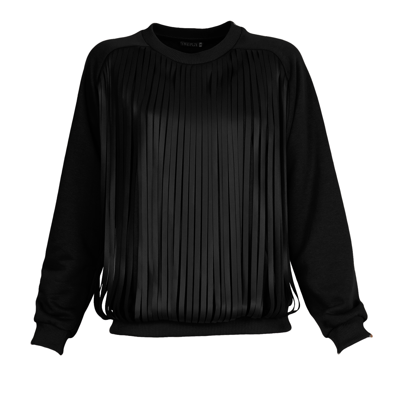 Lalipop Design Women's Black Sweatshirt With Laser-cut Vegan Leather Fringes In Black