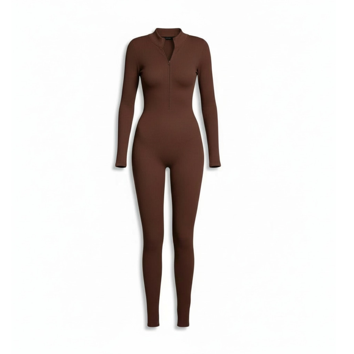 Altra Volta Women's Sculpted Ribbed Zip Jumpsuit – Long Sleeve Brown In Brown