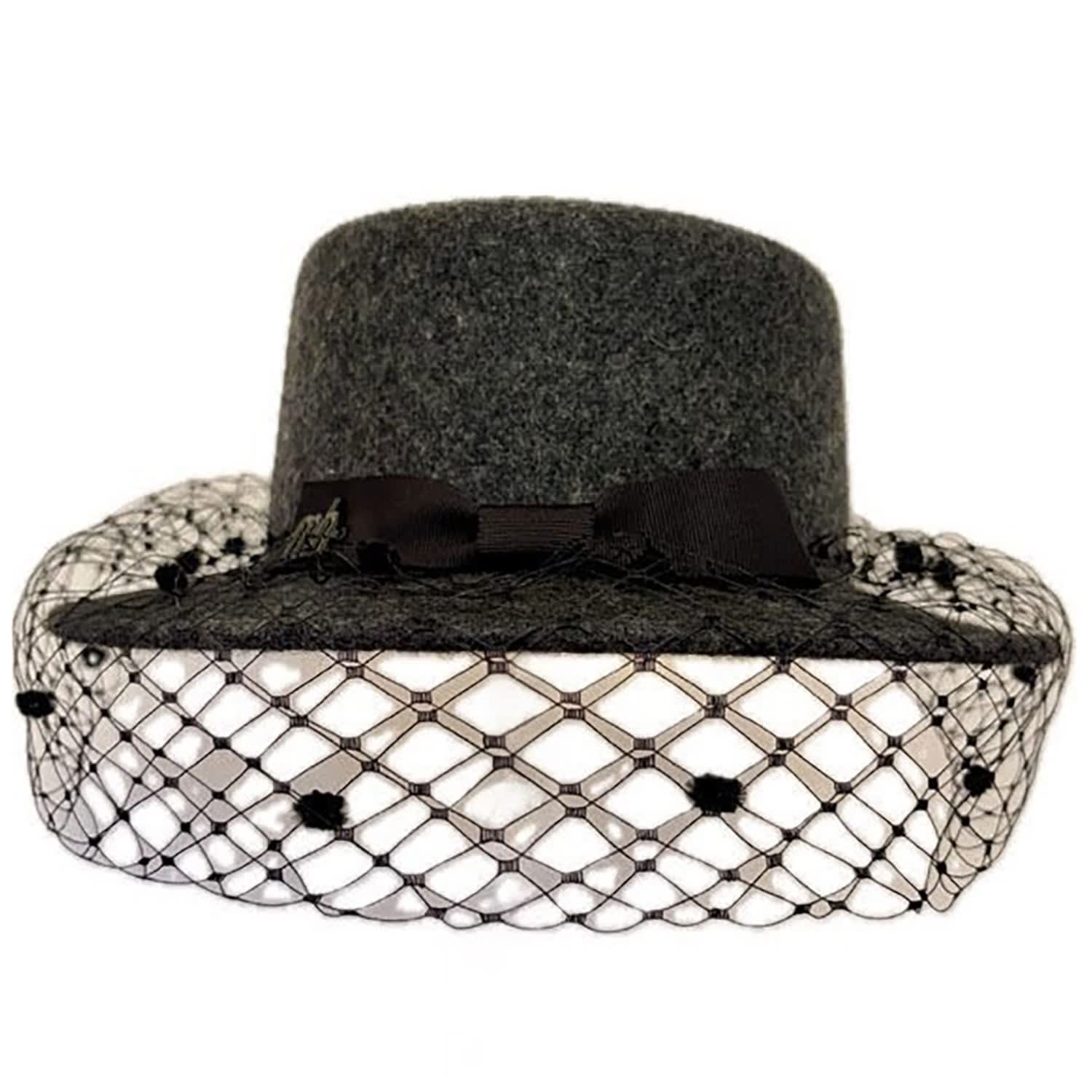 Misa Harada Millinery Women's Grey Olivia Veiled Boater Hat In Greige Wool In Gray