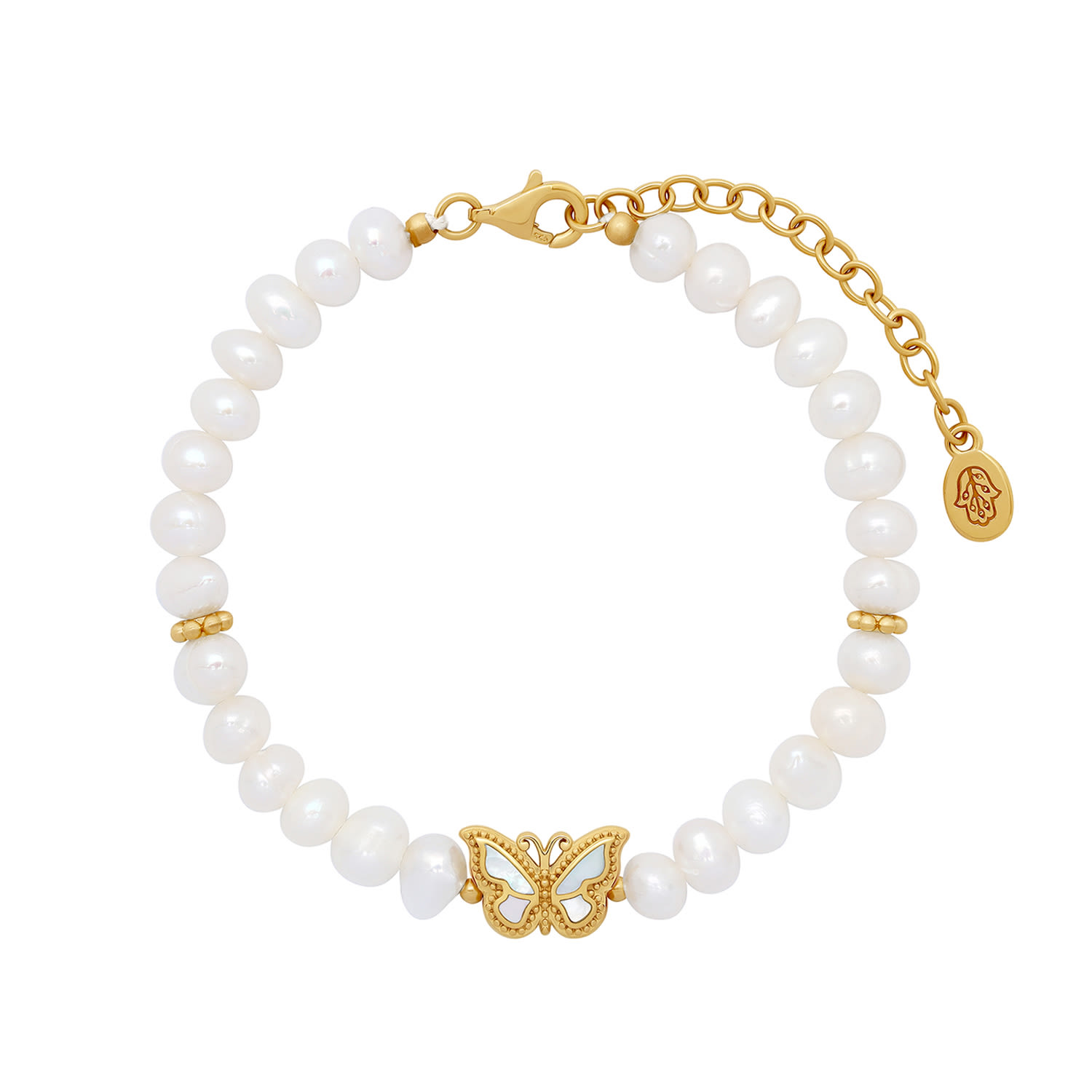 Karma And Luck Women's White / Gold Spiritual Balance Pearl & Mother Of Pearl Butterfly Gold Bracelet In Multi