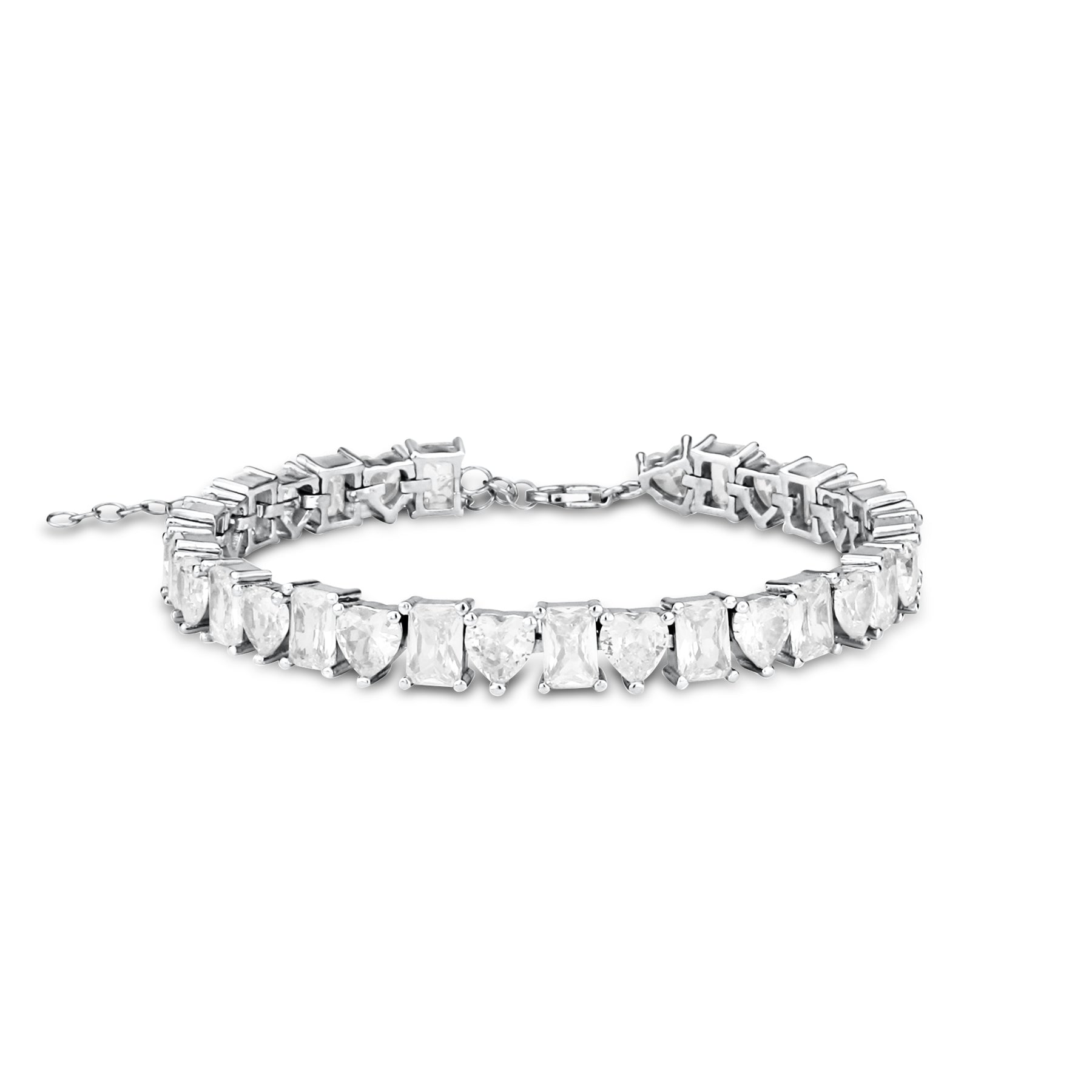 Women’s Heart & Emerald Shape Tennis Bracelet - Silver Shymi