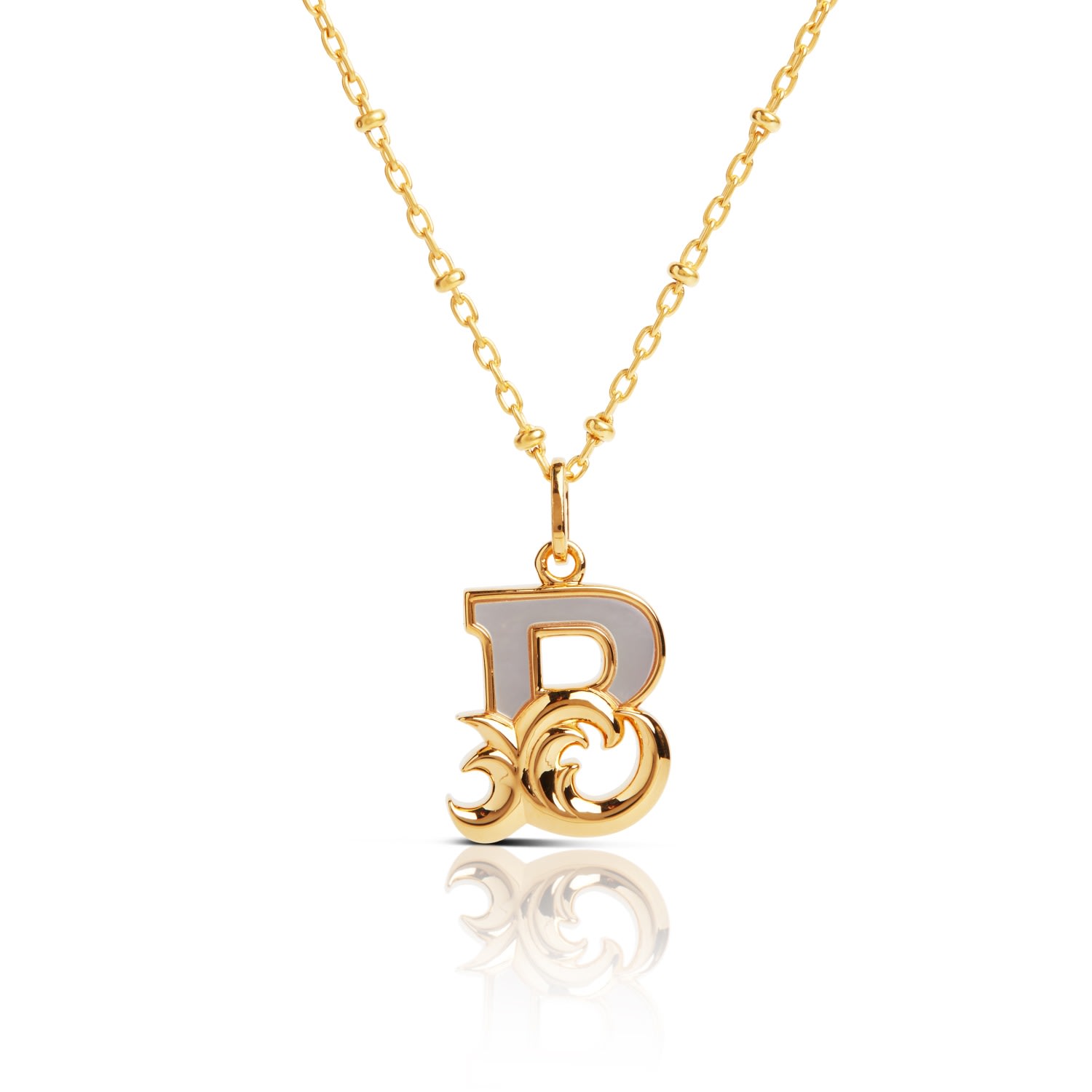 Kasun Women's Gold Plated B Initial Necklace With Mother Of Pearl In Gold