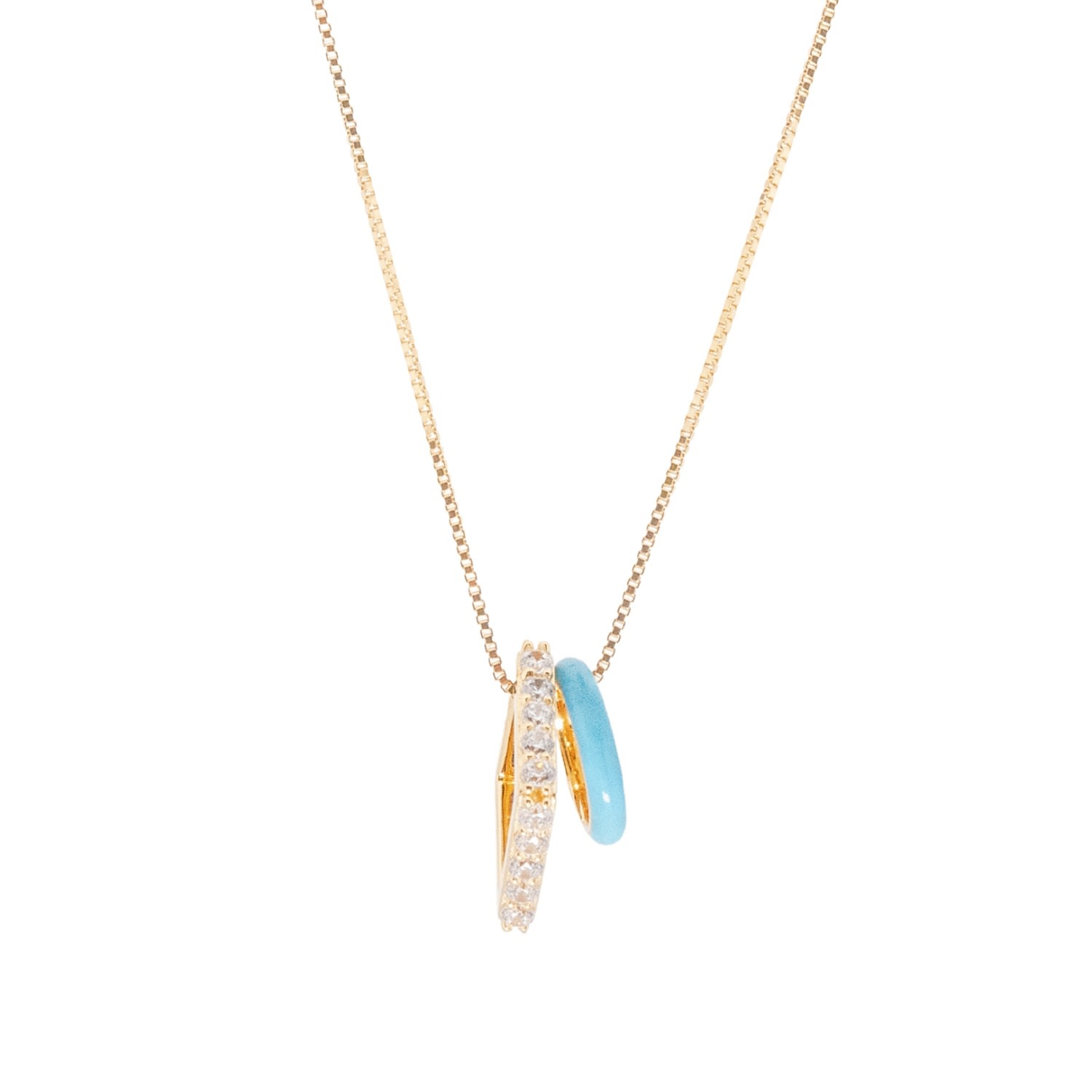 Women’s Nemy Stones And Powder Blue Enamel Hoops Gold Necklace Frida & Florence