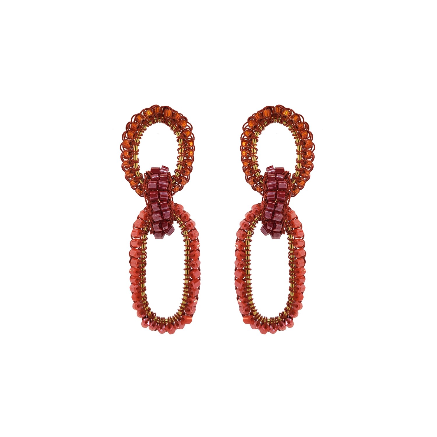 Lavish By Tricia Milaneze Women's Gold / Red Stevie Coral Red Mix Handmade Crochet Links Earring In Burgundy