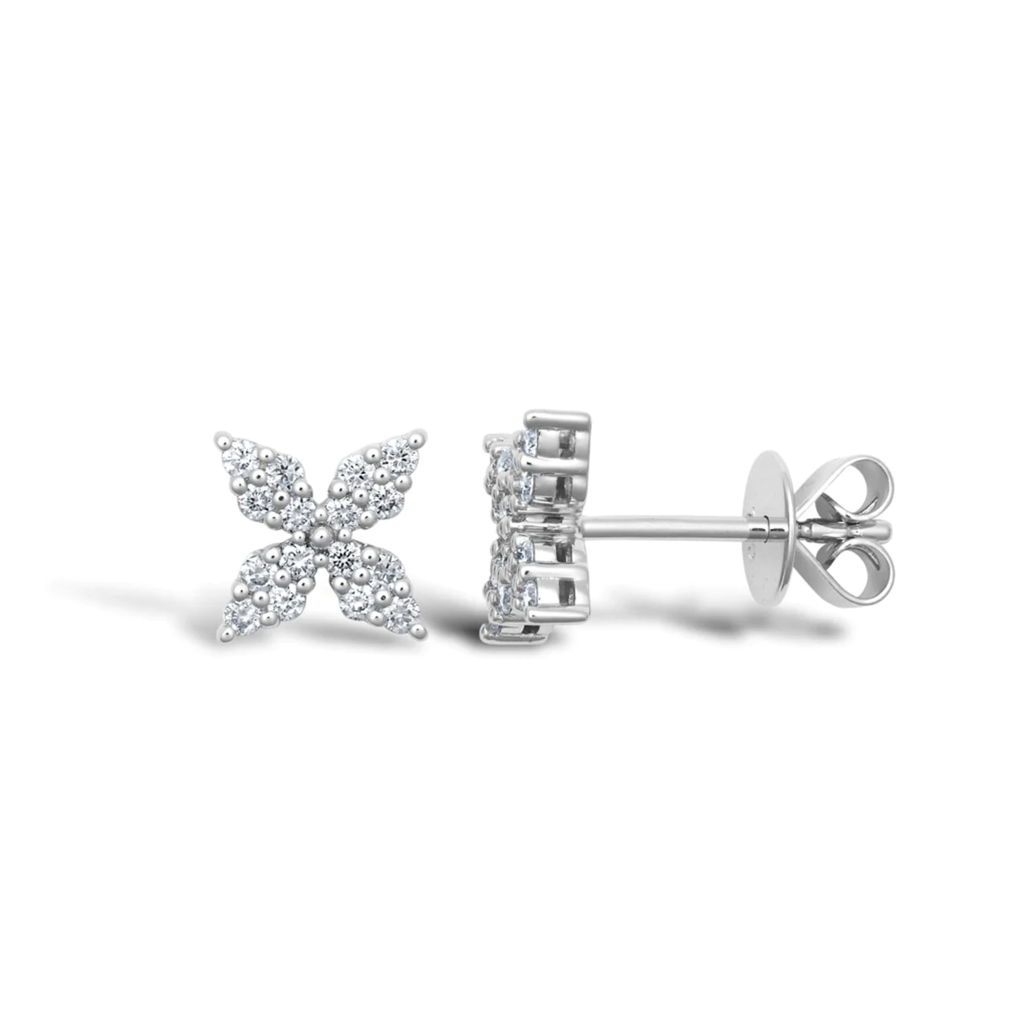 Cervin Blanc Women's White / Silver White Gold Diamond Flower Petal Cluster Stud Earrings In Multi