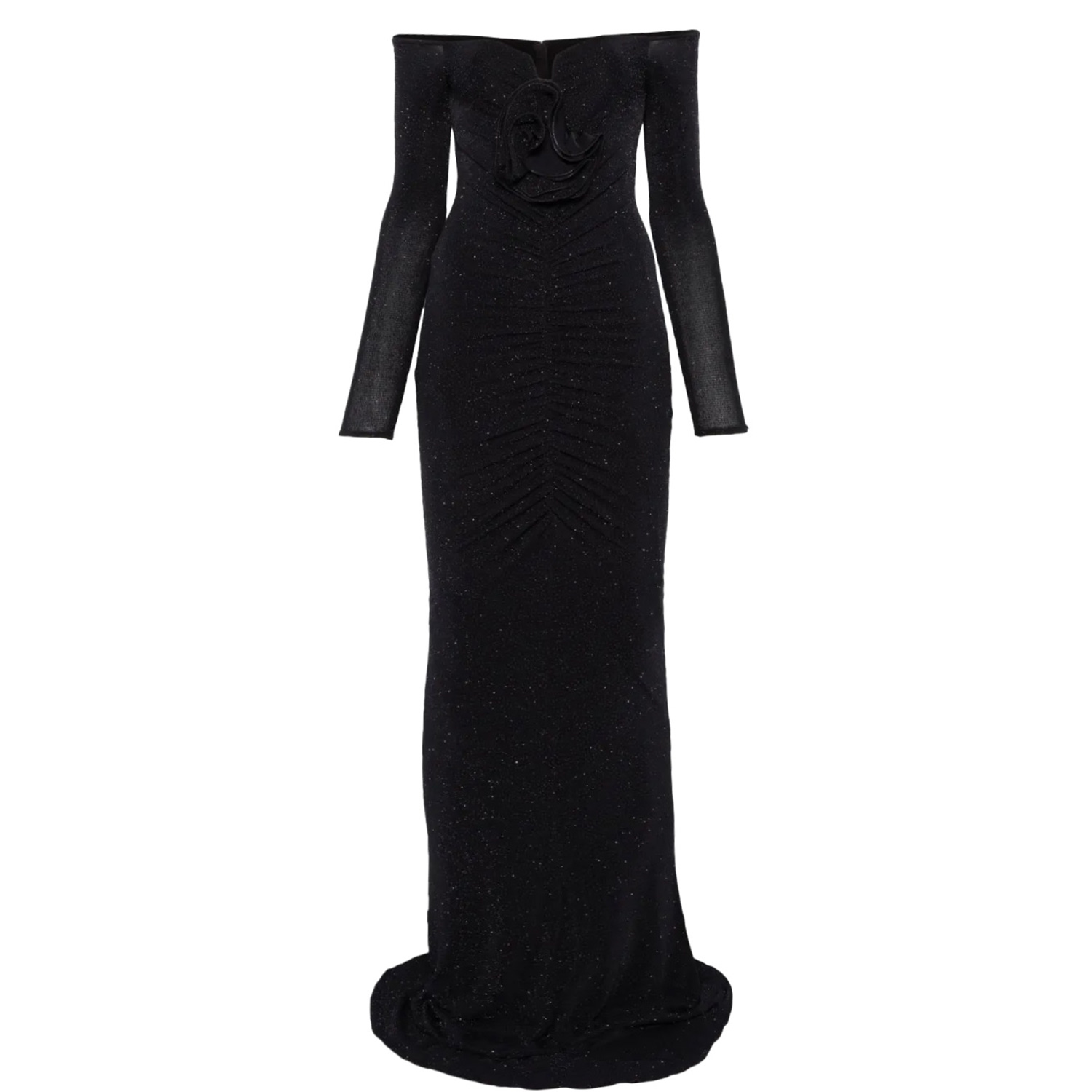 Nissa Women's Black Floral-detail Ruched Maxi Dress In Black