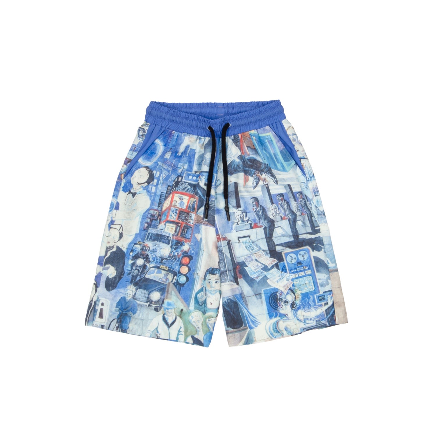 Mysimplicated Men's Bermuda Shorts In Blue With Graffiti Design - Recycled Fabric In Blue