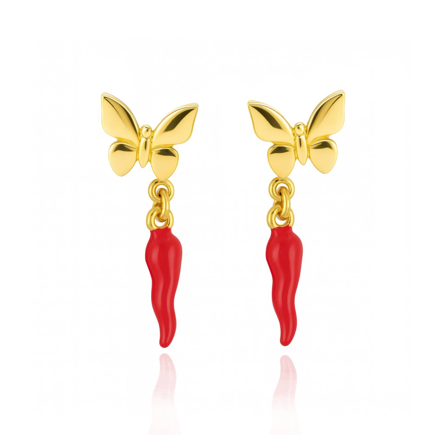 Unaloe Women's Butterfly Earrings In Gold-plated Sterling Silver – Unalome With Lucky Cornicello Charm