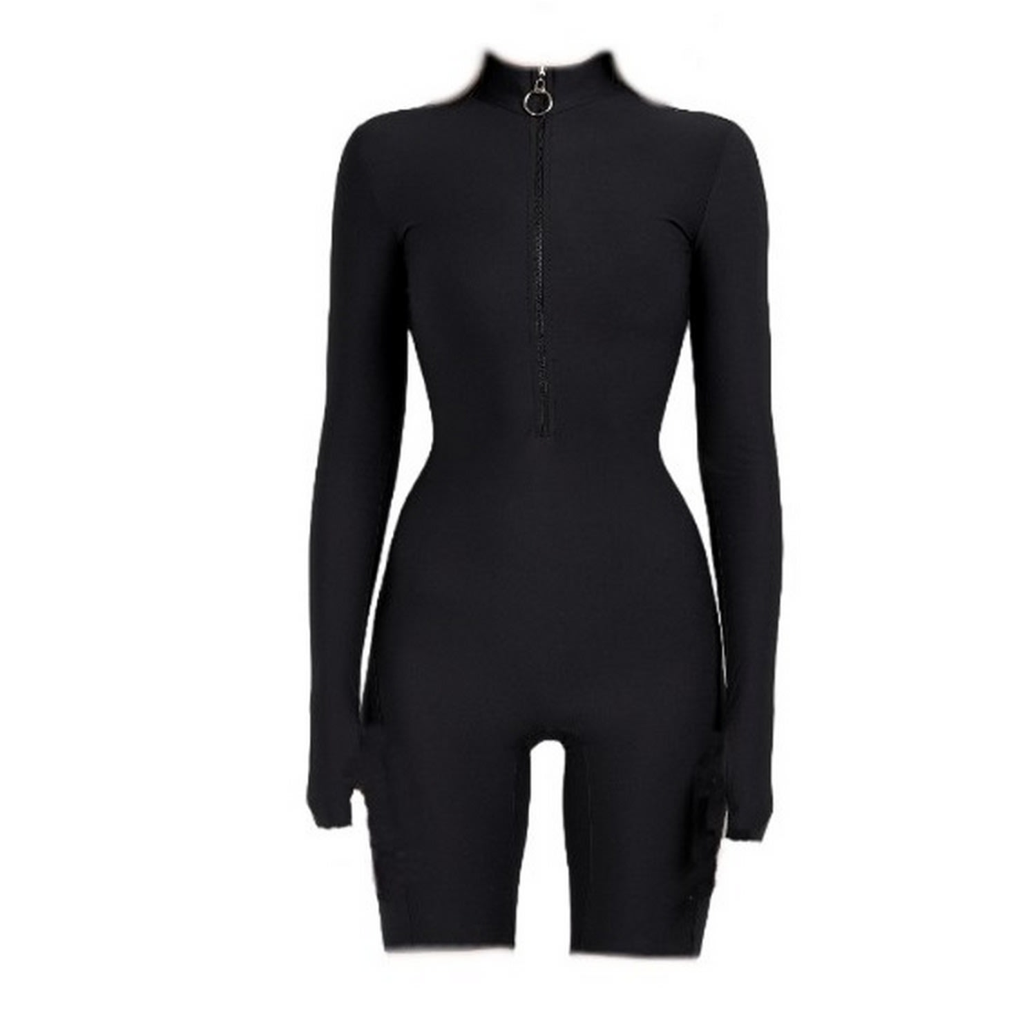 Monosuit Women's Black Uv Protect Premium Italian Fabric Bodysuit Manhattan Racer Shorts Zipper In Black