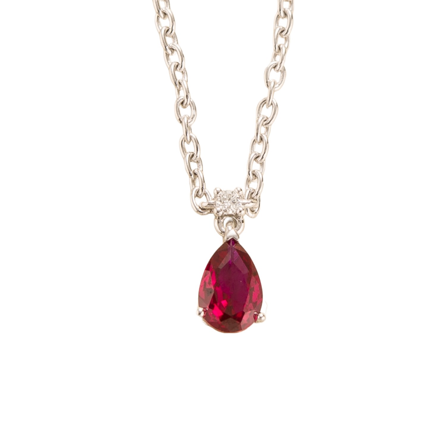 Women’s Silver / White / Red Ori Small White Gold Pendant Necklace In Ruby & Diamond Juvetti