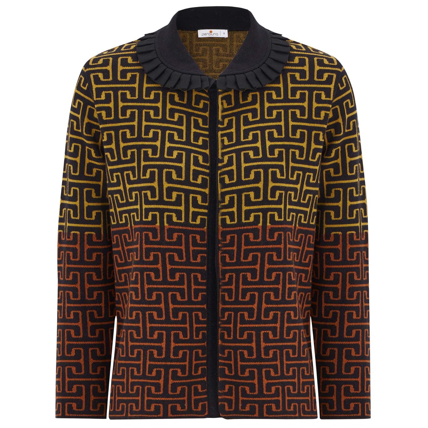 Women's 3/4 Sleeve Geometric Jacquard Patterned Knitwear Jacket - Multicolour | Large | Peraluna