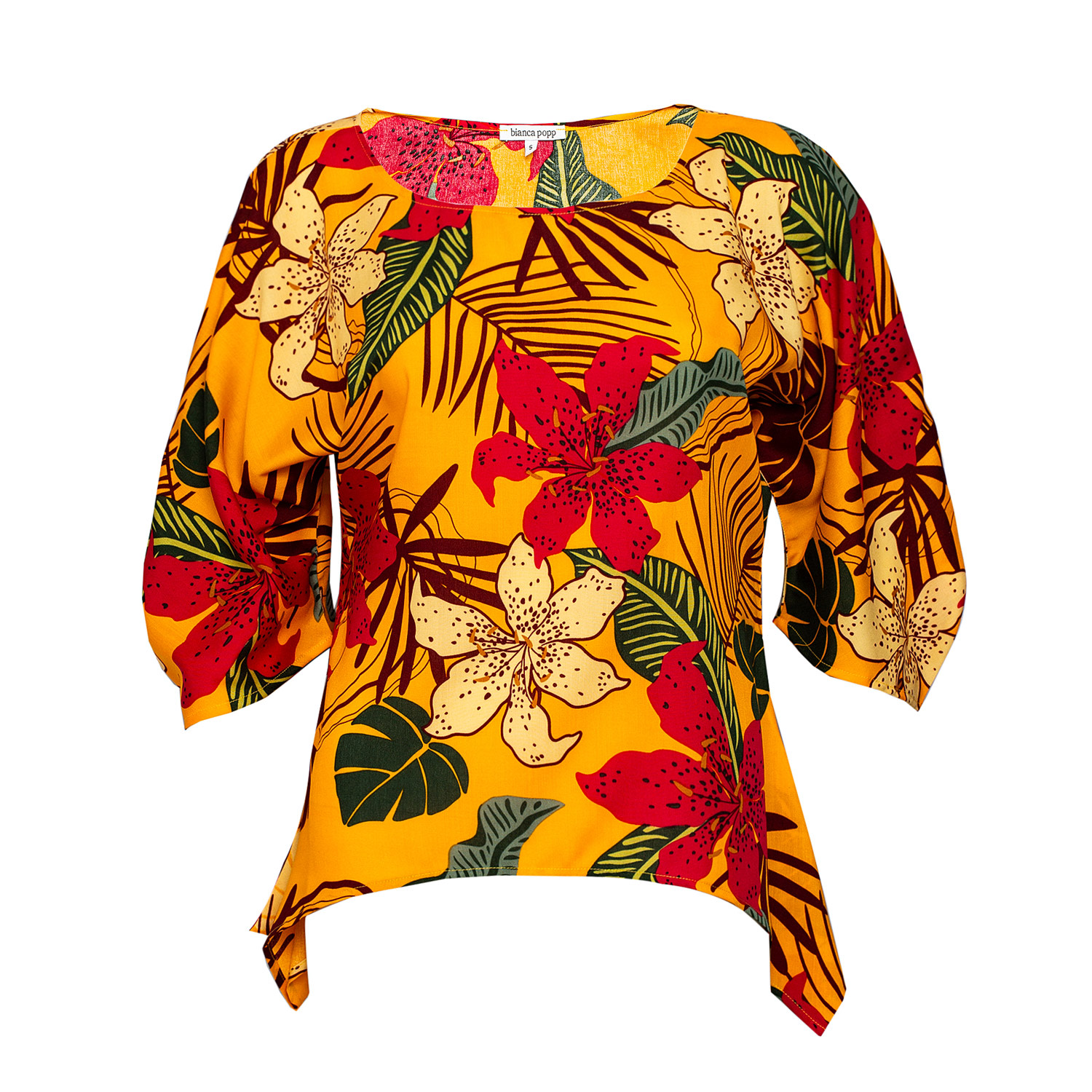 Bianca Popp Women's Yellow / Orange Puff Blouse With Flaps In Orange Floral Print In Yellow/orange