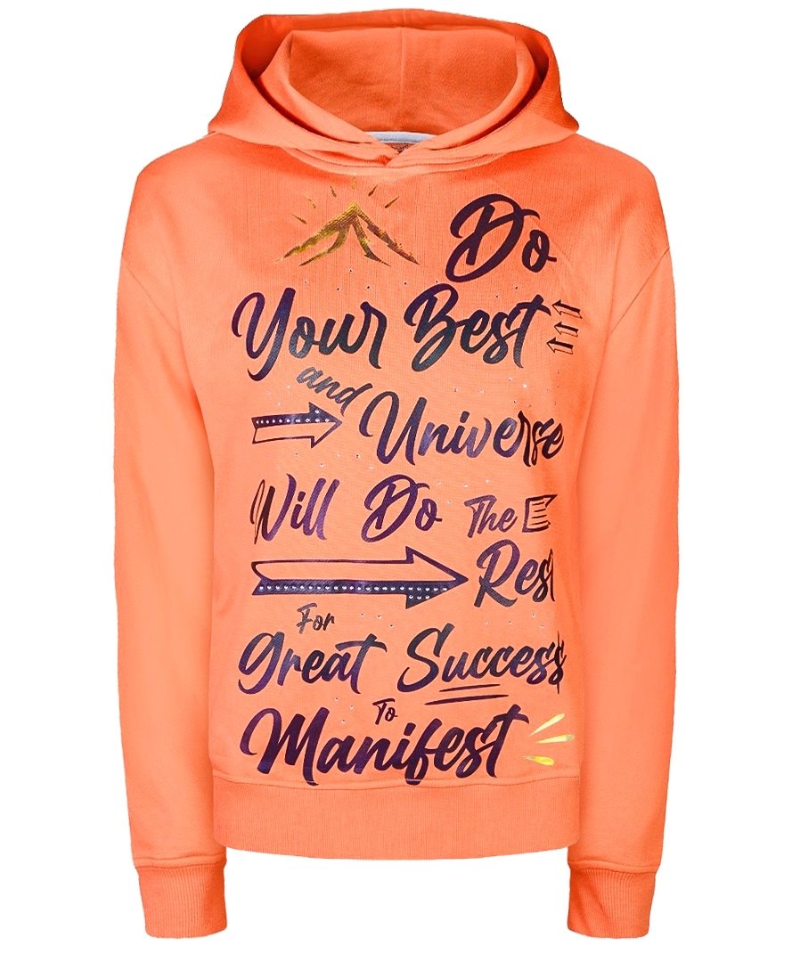 Miracles Manifester Women's Yellow / Orange Inspirational Affirmation Hoodie With Reflective & Rhinestone Design - Orang