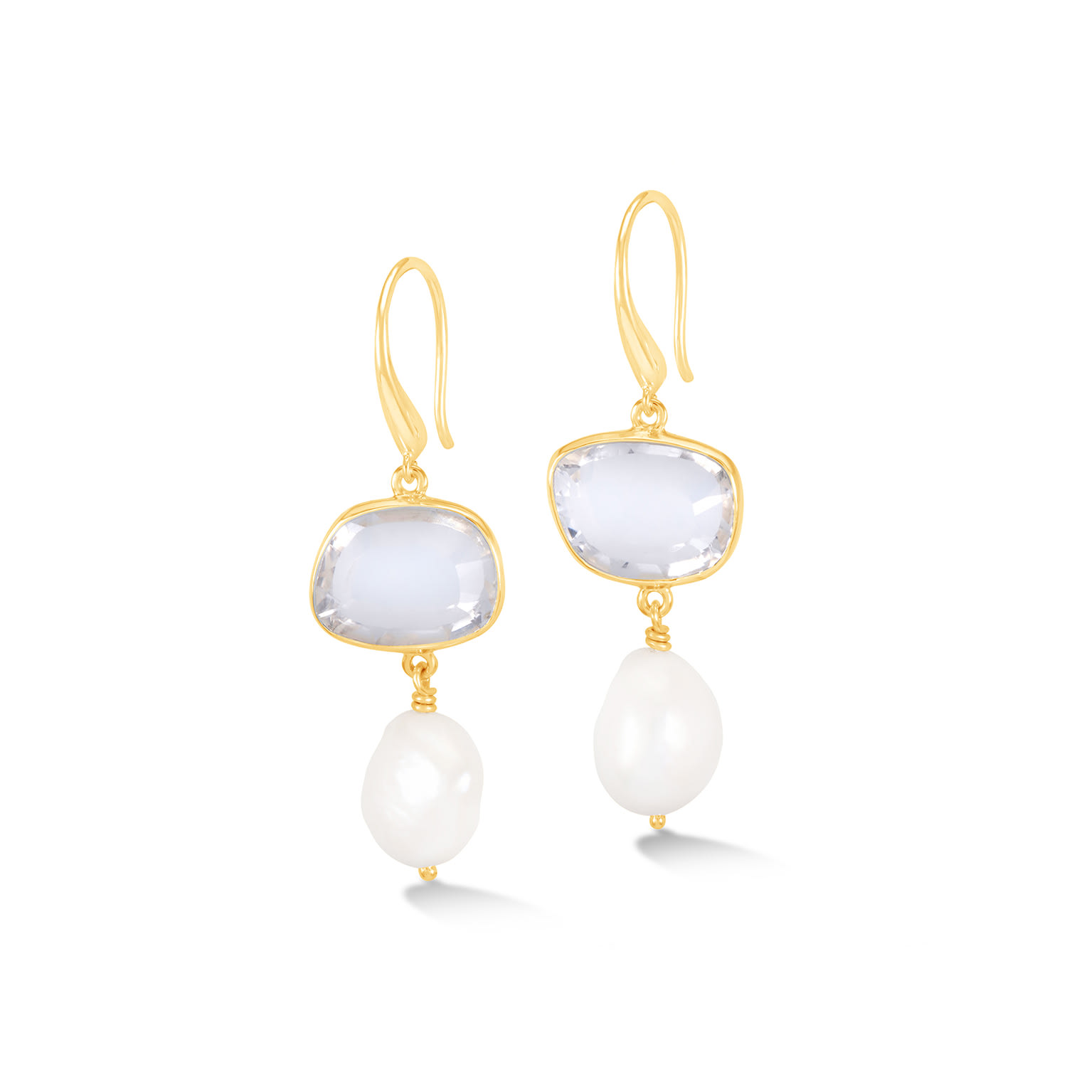 Dower & Hall Women's Gold / White Rock Crystal Pebble & Pearl Drop Earrings In Gold Vermeil
