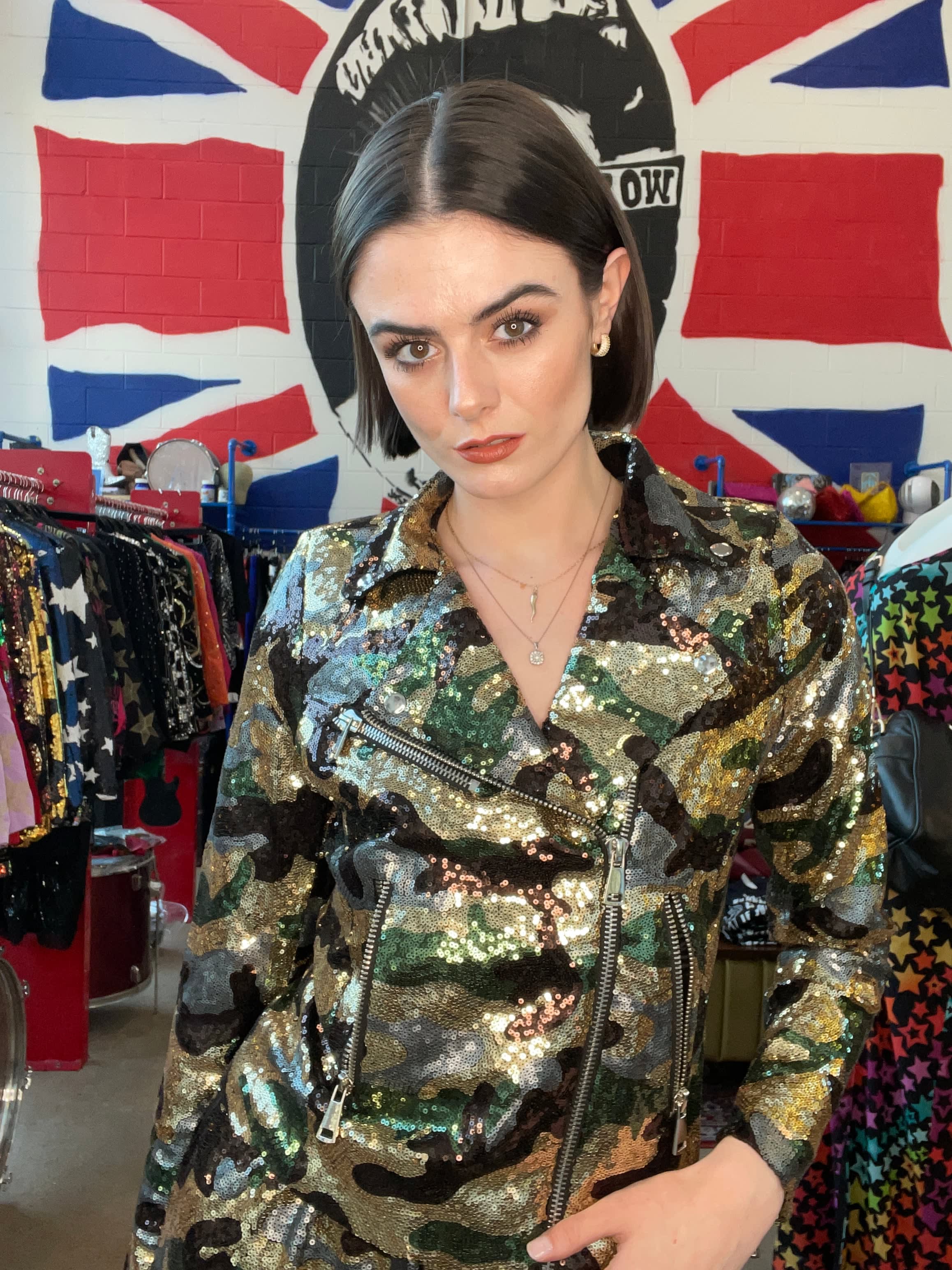 Camo Sequin Moto Jacket | Any Old Iron | Wolf & Badger