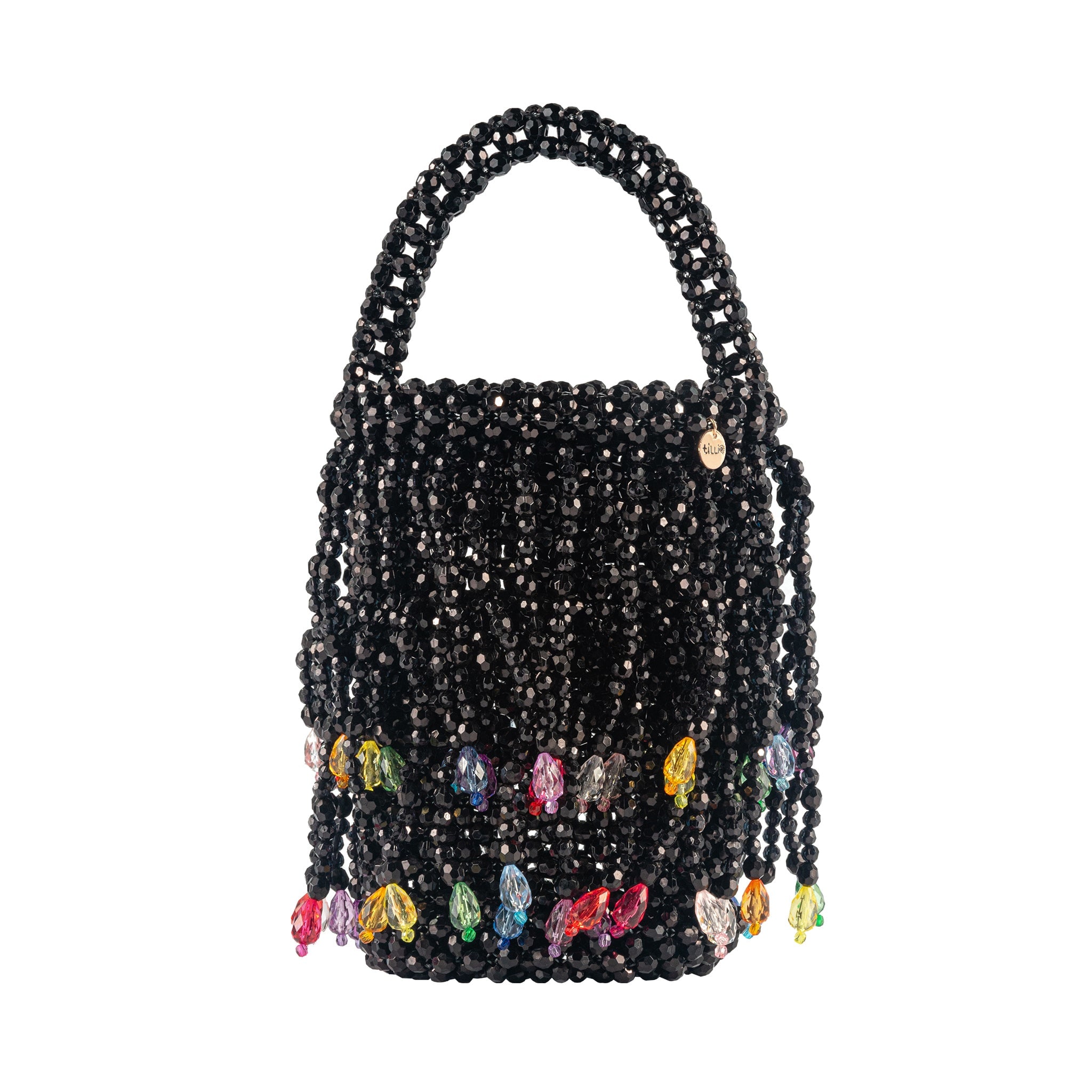 Tillie Beads Women's Black Beaded Tassel Twirl Bucket Bag