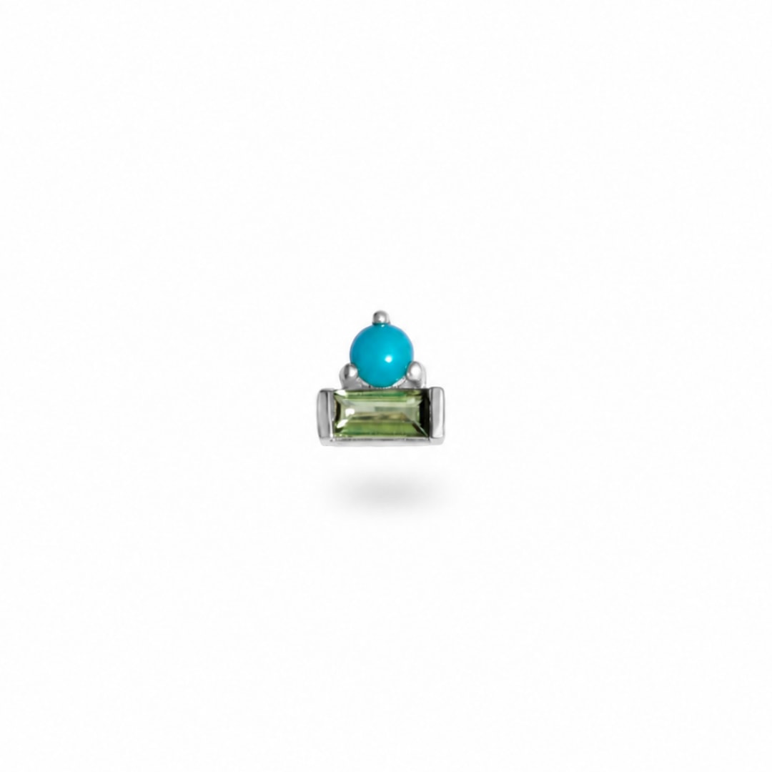Zohreh Women's Green / Silver Turquoise & Green Tourmaline Baguette Flat Back Earring 14k White Gold In Green/silver