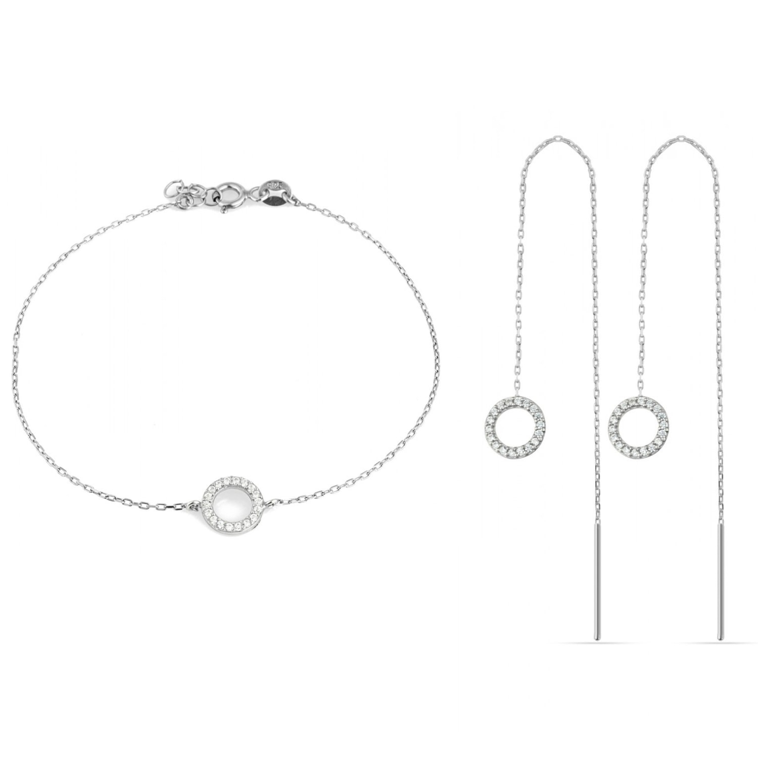 Spero London Women's Circle Bracelet & Circle Drop Earring Set In Sterling Silver In Silver
