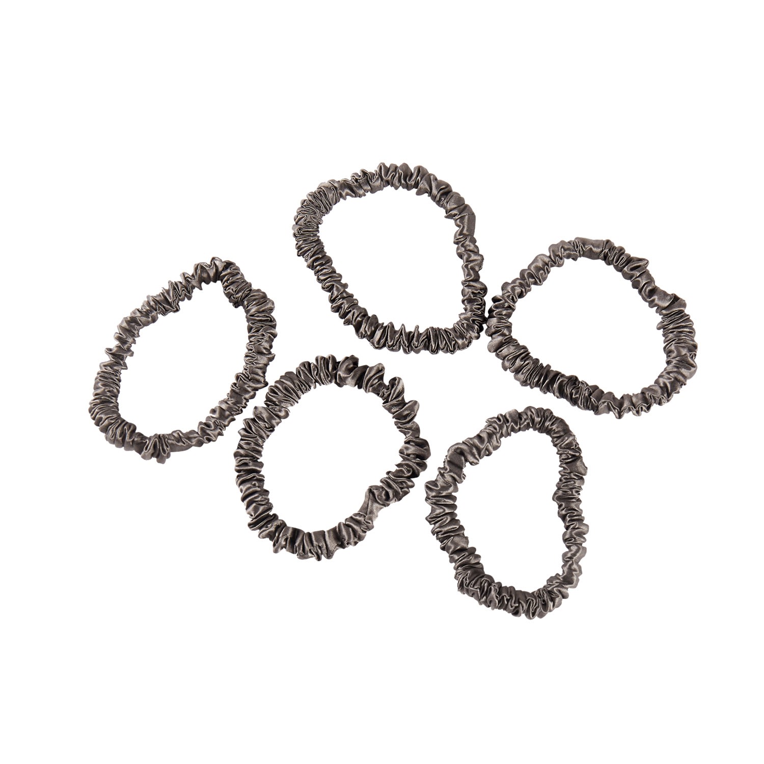 Soft Strokes Silk Women's Pure Mulberry Silk Skinny Scrunchie Set Of Five In Grey In Grey