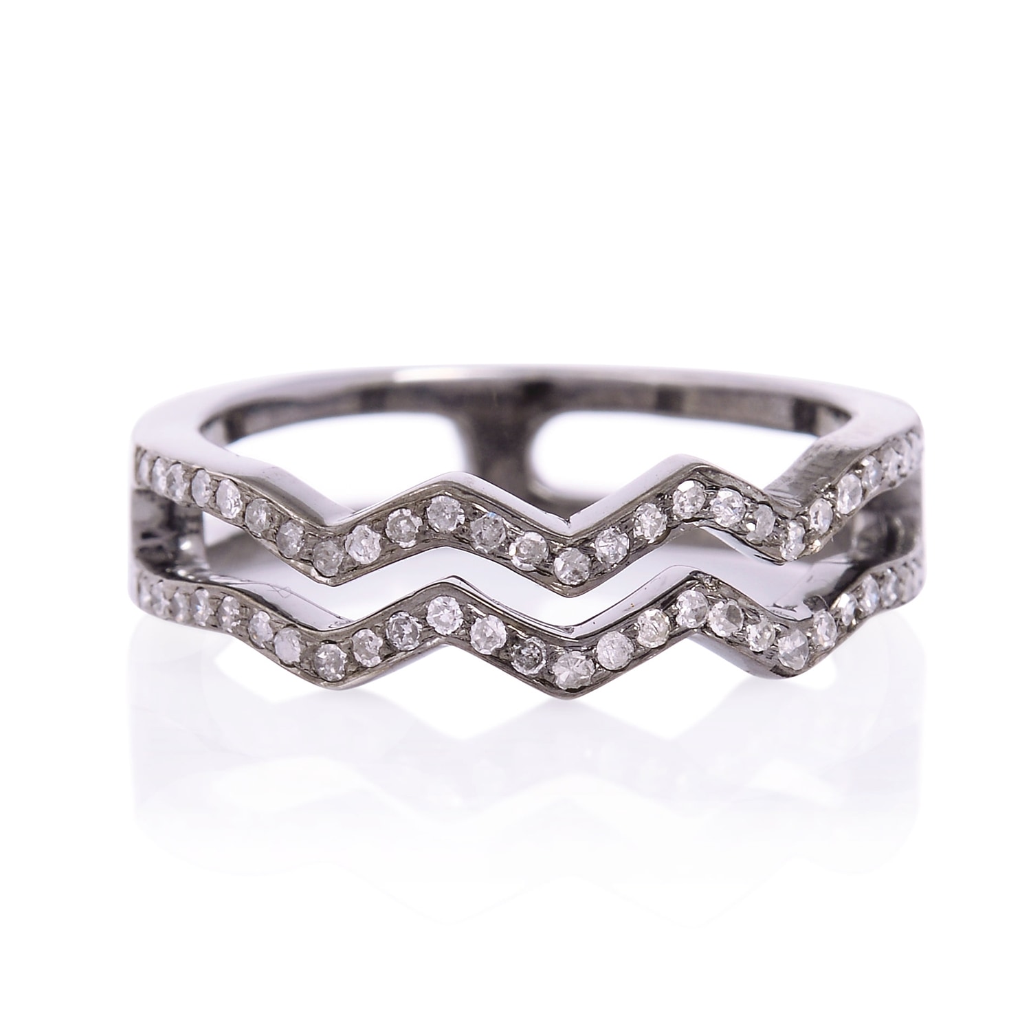 Women’s Zig Zac Pave Diamond 925 Sterling Silver Designer Ring Artisan