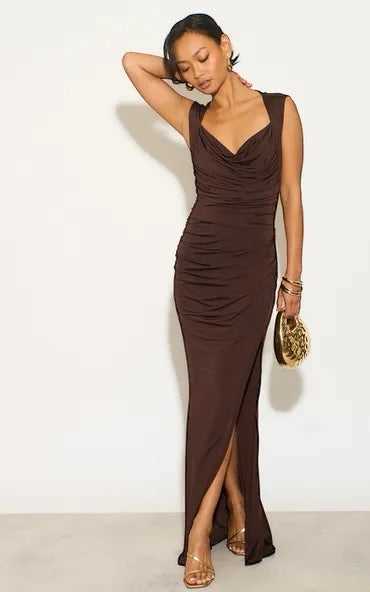 chocolate brown occasion dress Scarlette Brown Maxi Dress