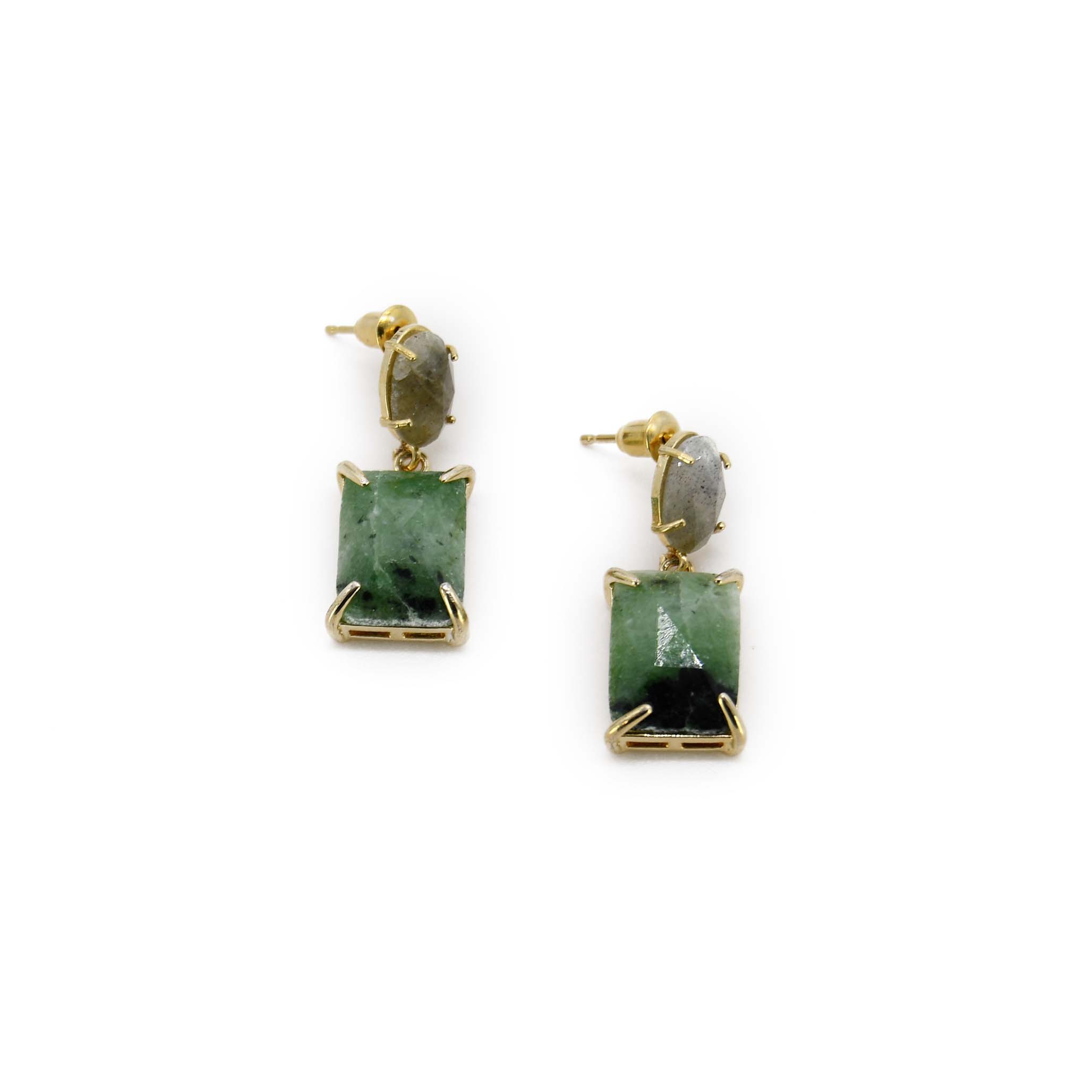 Women’s Grey / Gold / Green Labradorite & Jade Agate Handmade Drop Earring Adiba