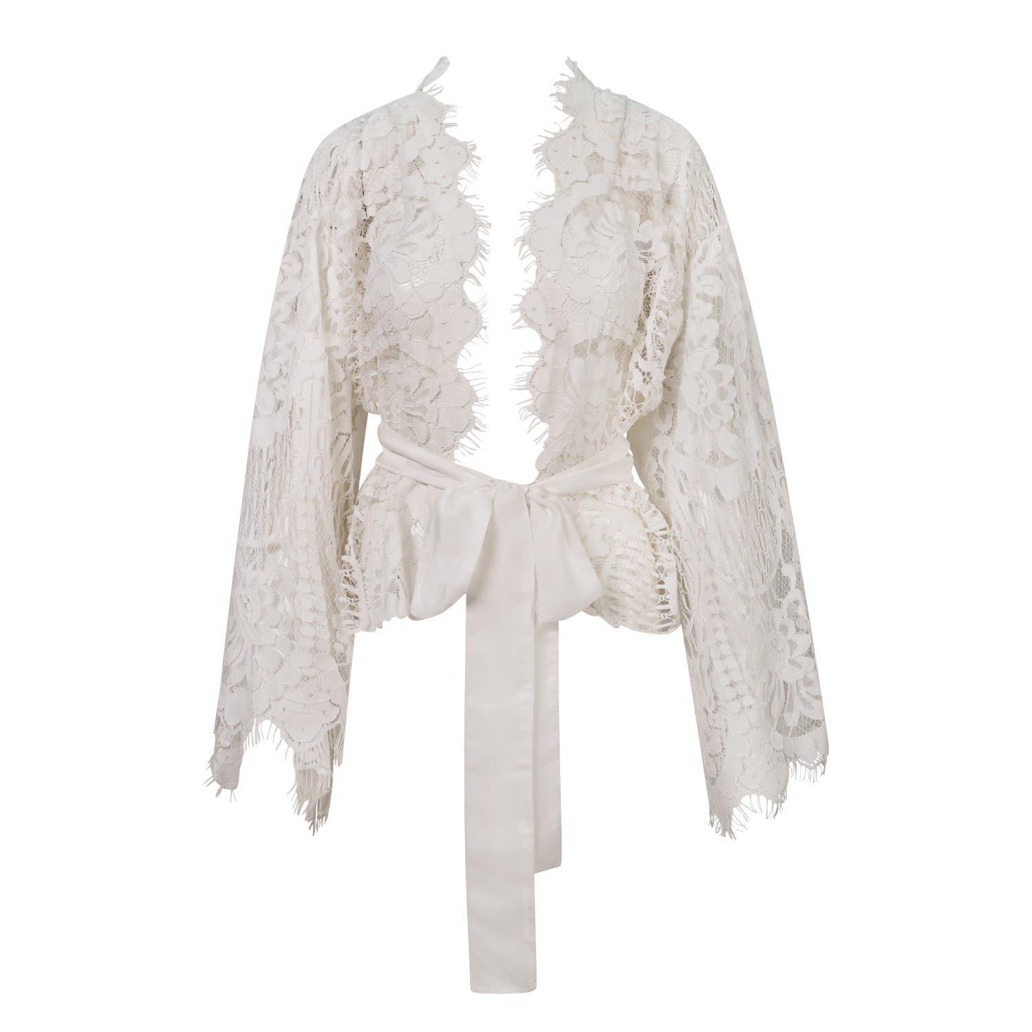 Belle-et-bonbon Women's White Shalom Super Soft Eyelash Lace Cotton Bridal Kimono