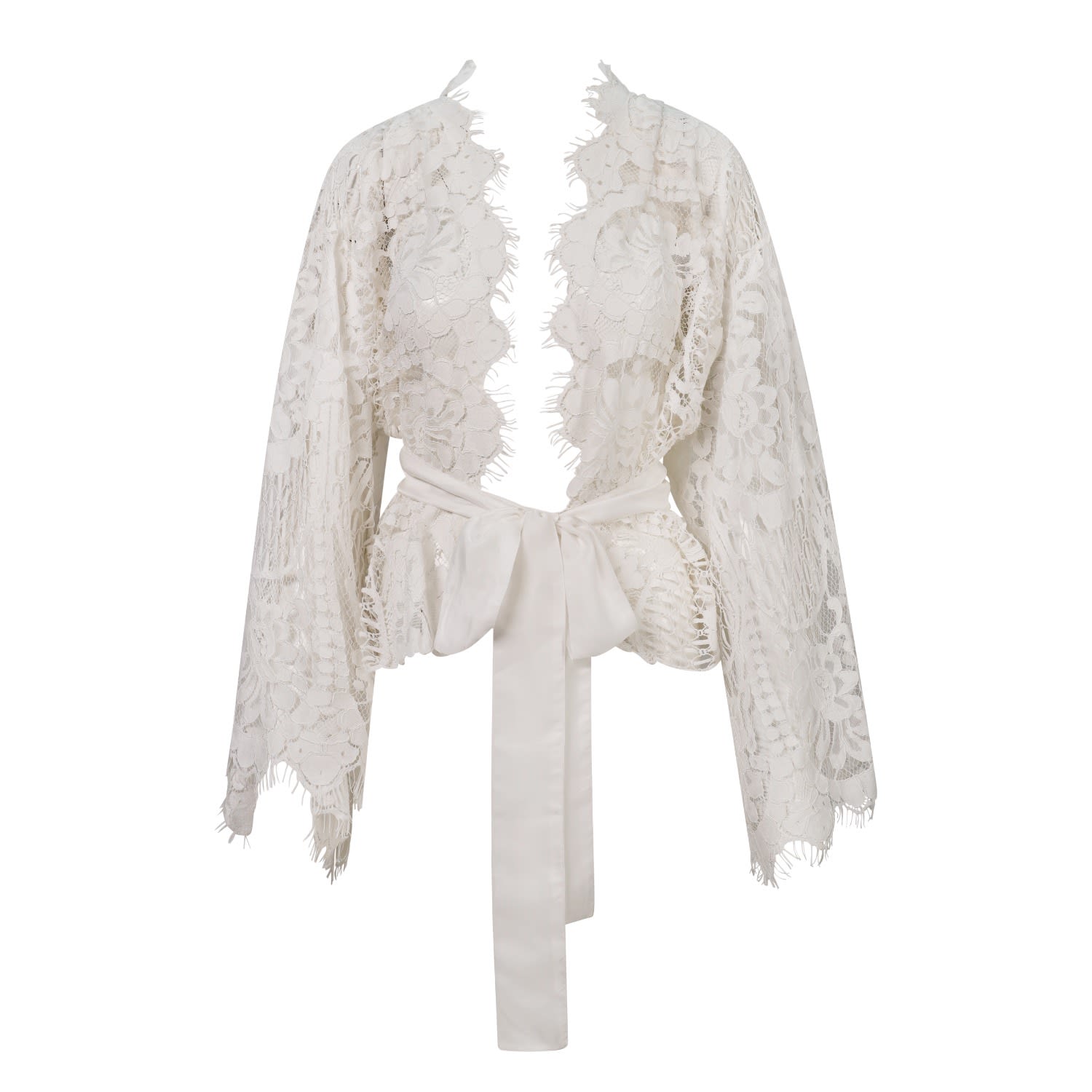 Belle-et-bonbon Women's White Shalom Super Soft Eyelash Lace Cotton Bridal Kimono In White