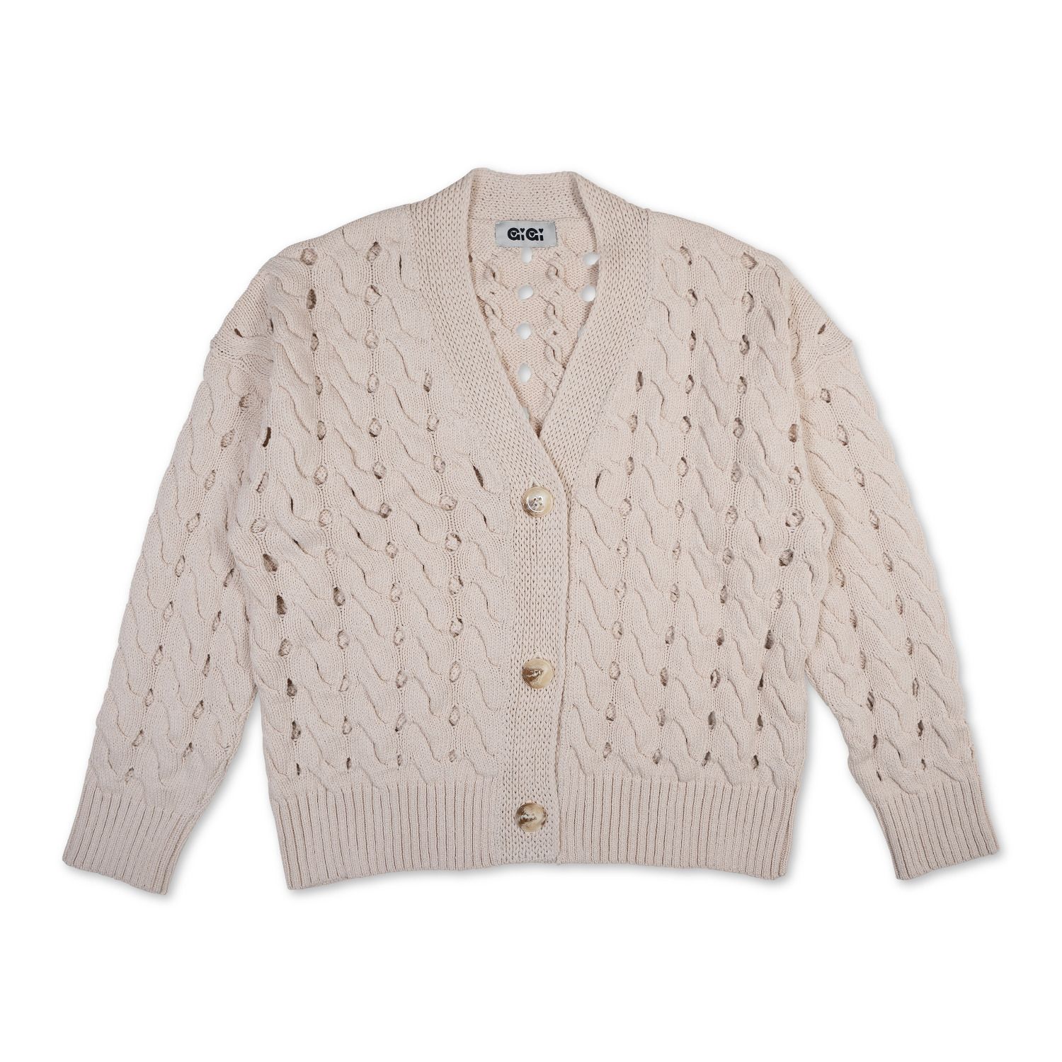 Gigi Knitwear Women's Neutrals Open Cable Cotton Cardigan In Natural