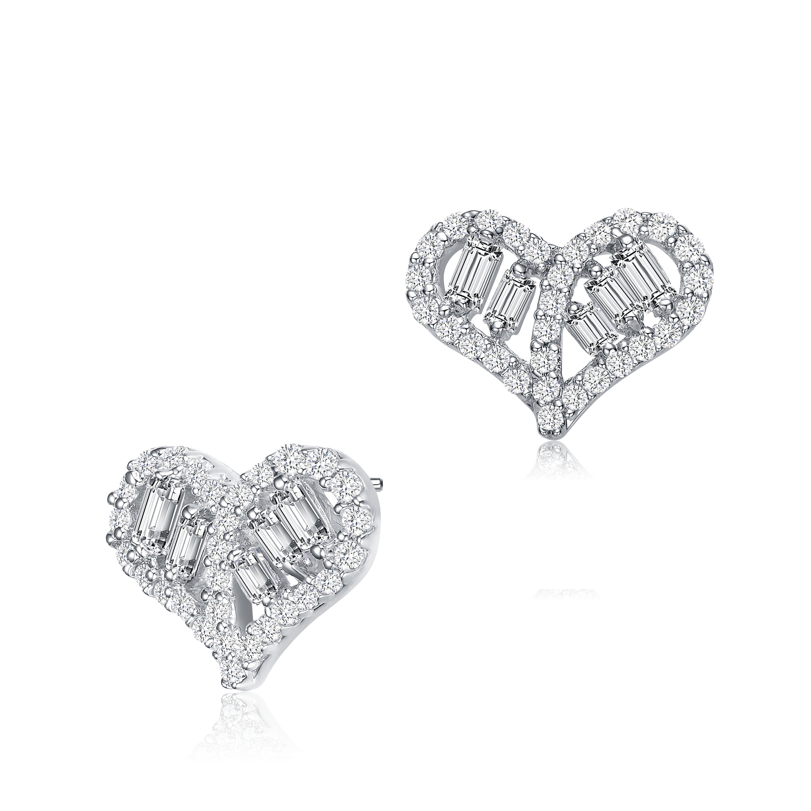 Women’s White / Silver Nomie Heart Stud Earrings Genevive Jewelry