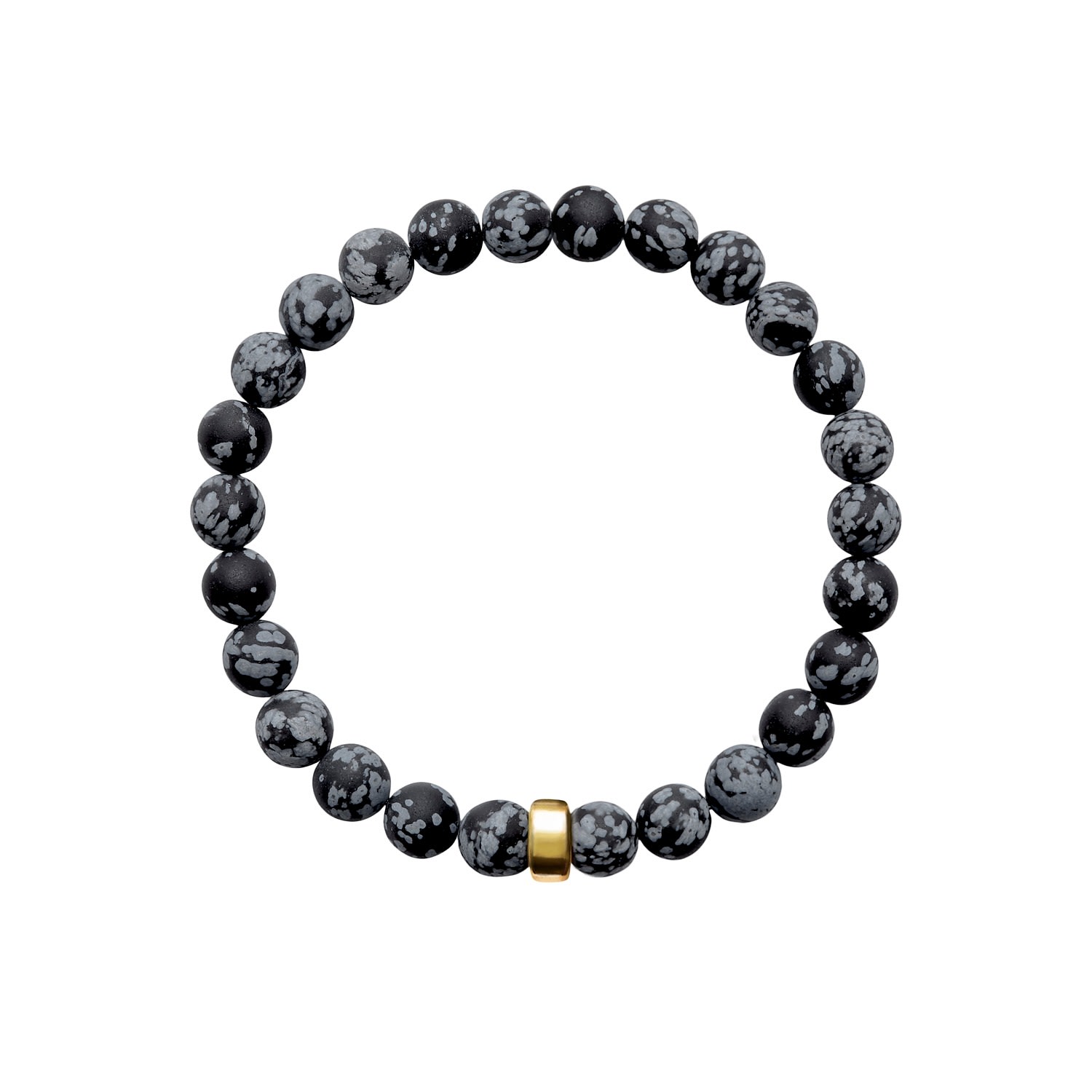 Gold / Black / White Aro Men’s Snowflake Obsidian Bracelet Gold Bead - Large Ora Pearls