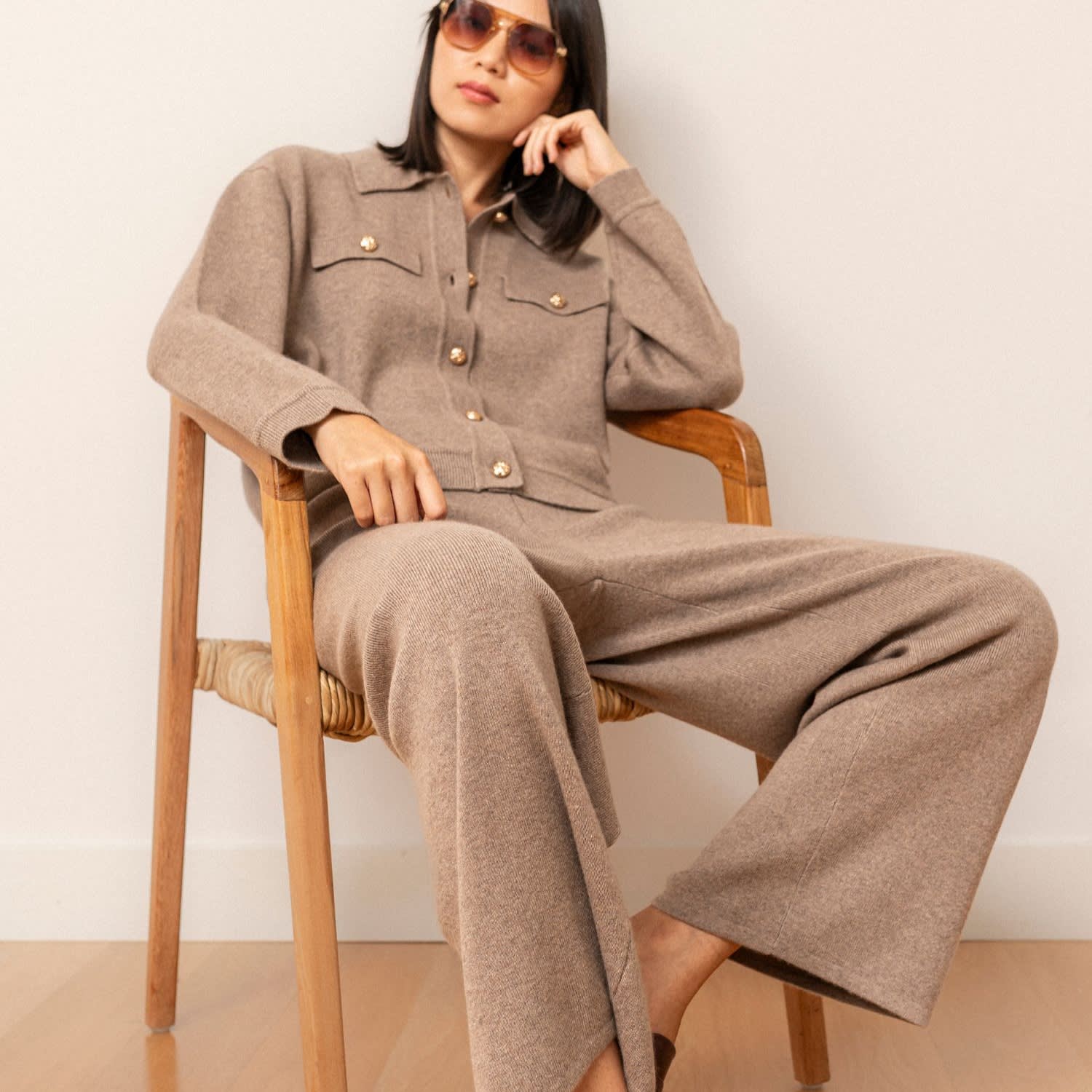 Bel Cashmere Women's Brown Erin Cashmere And Wool Tan Pants In Brown