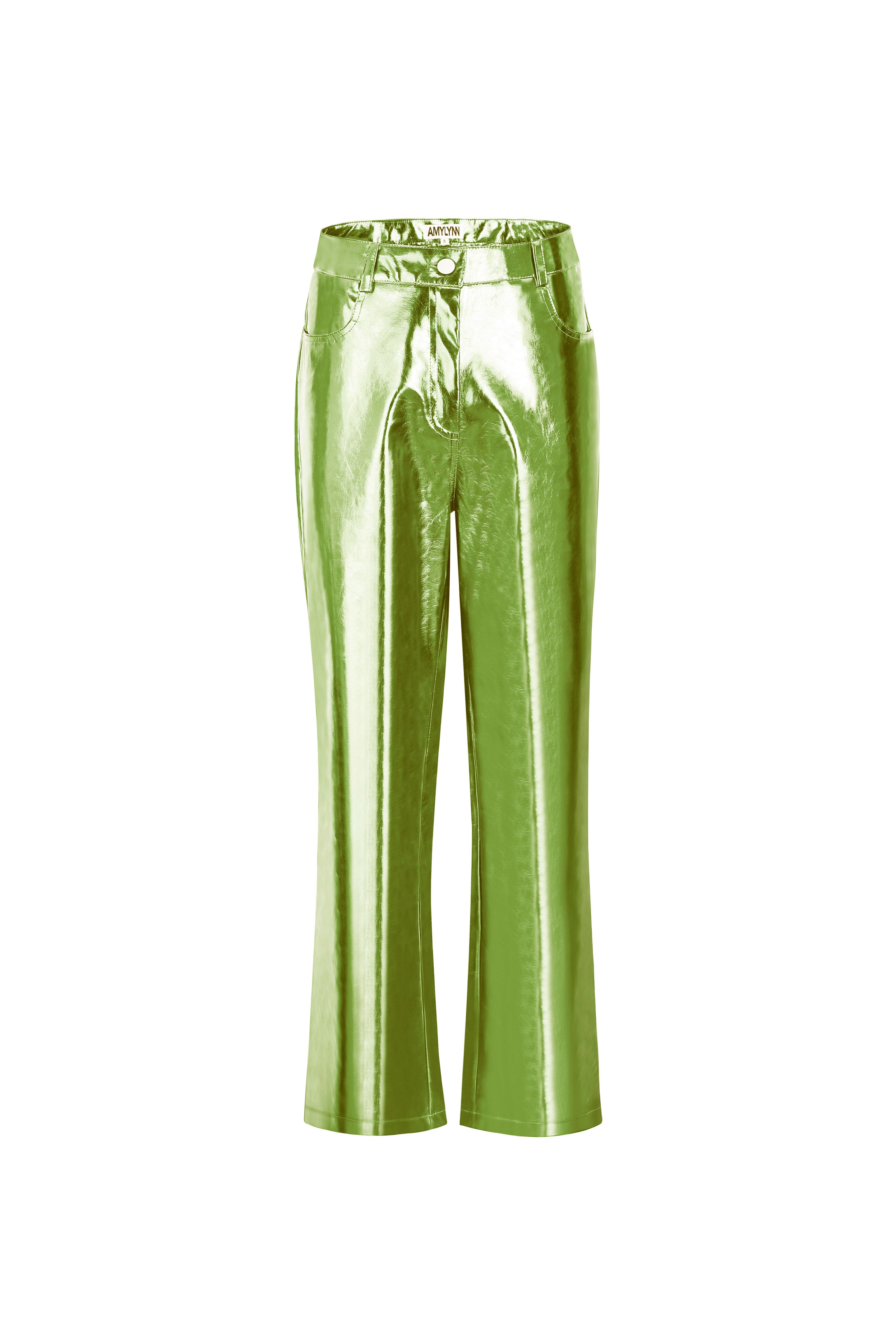 Women’s Lupe Mint Green Metallic Faux Leather Trousers Small Amy Lynn