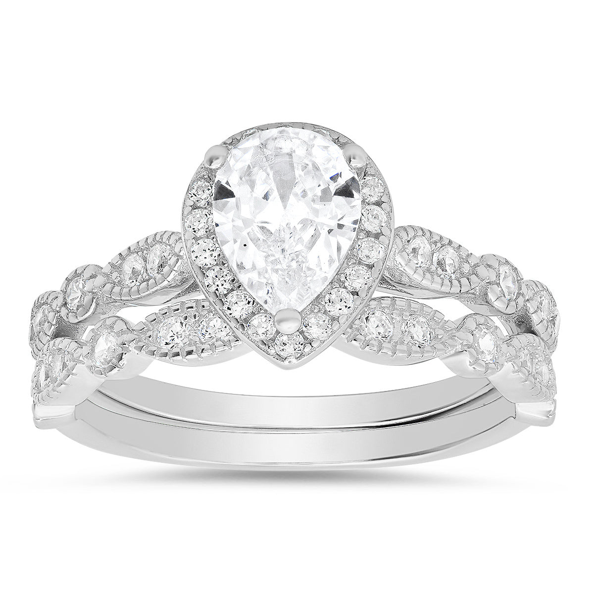 Women’s Pear Cut Diamond Cz Stackable Ring Set In Sterling Silver Kylie Harper