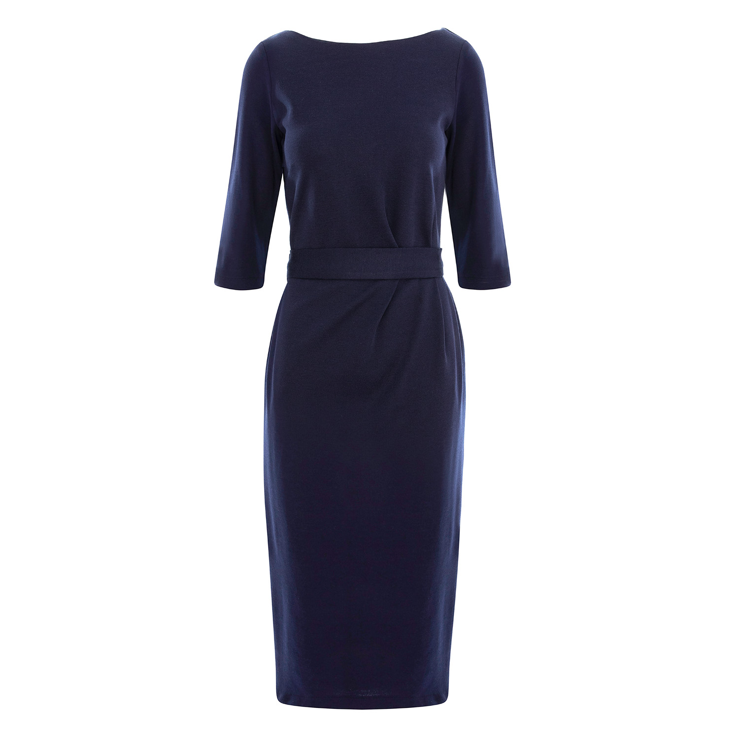 Couture De Marie Women's Norene Navy Blue Wool Fitted Dress With Pleats In Blue