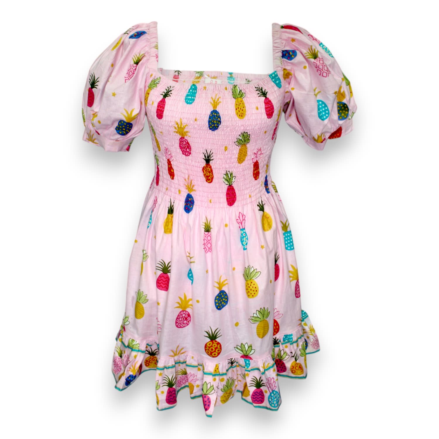 Women&rsquo;s Poppy Dress Short - Pineapples - Pink | Extra Small | Mary Marshmallow