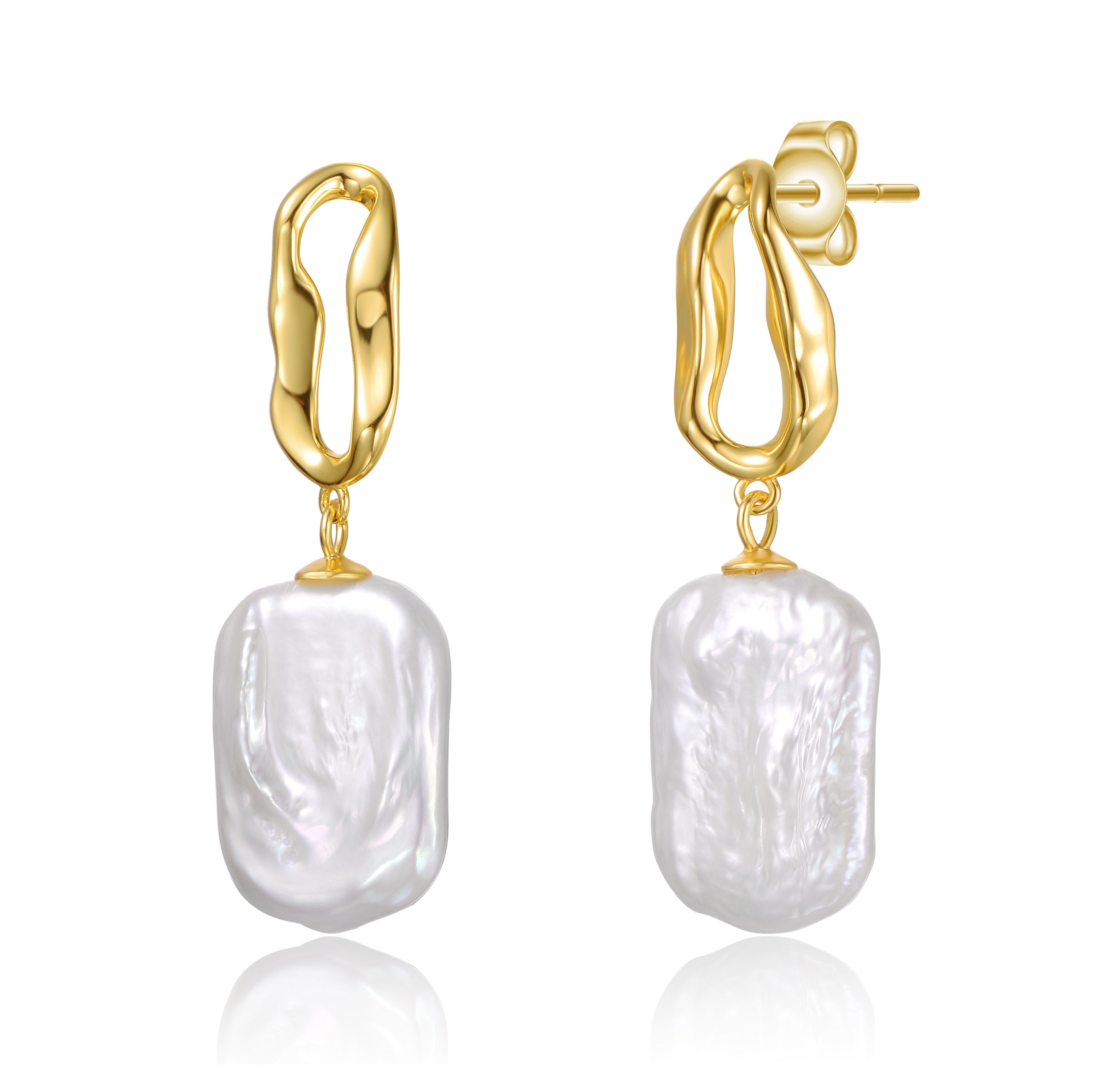 Genevive Jewelry Women's Sterling Silver Gold Plated Baroque Freshwater Pearl Drop Earrings In Gold