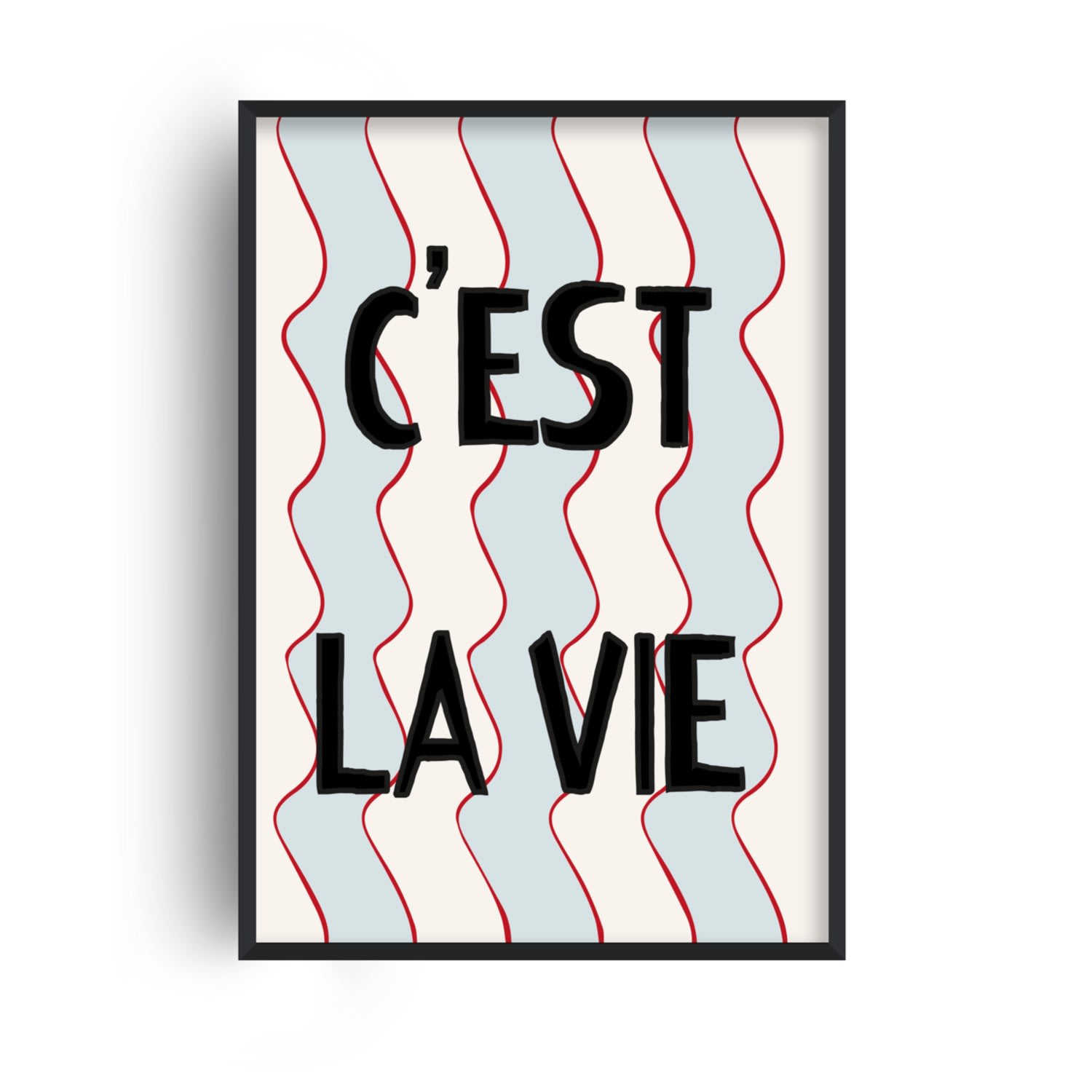 Fanclub Red / Blue / Black C'est Lie Vie French Retro Inspired Giclée Art Print A2 In Red/blue/black